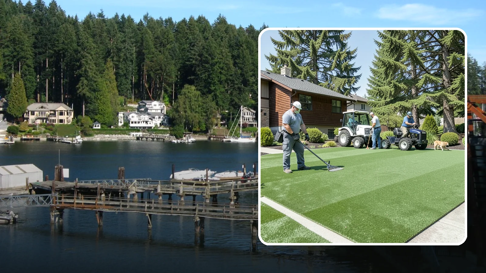 Pet Turf Installation in Gig Harbor, Pierce County, WA - Durable, drainable pet turf that gives dogs a clean, mud-free area that is easy to keep sanitary.