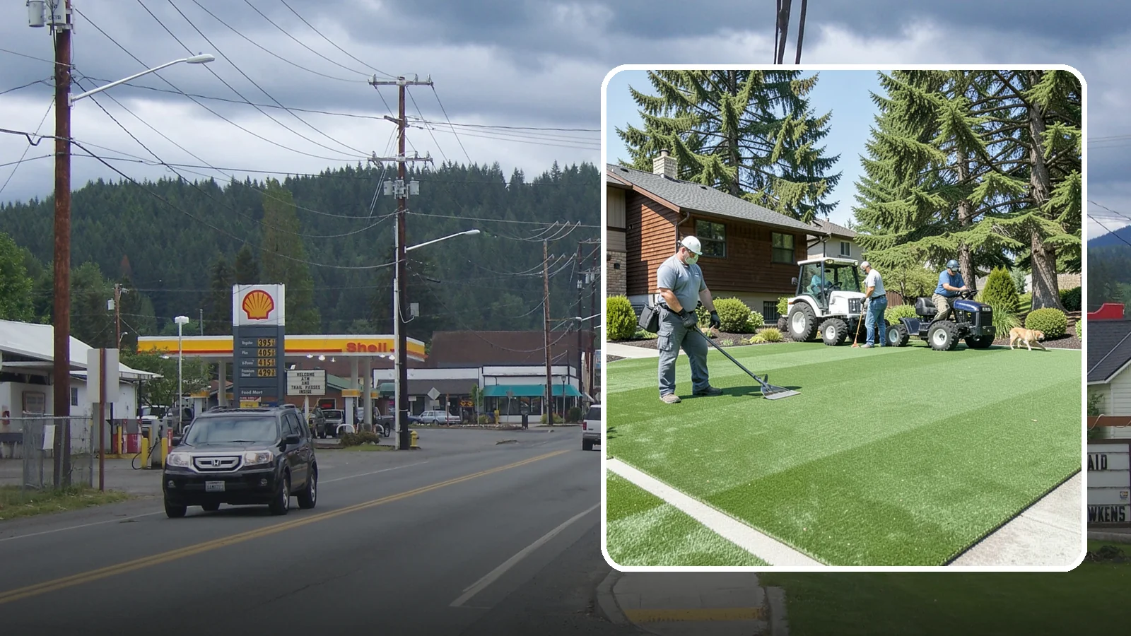 Pet Turf Installation in Granite Falls, Snohomish County, WA - Durable, drainable pet turf that gives dogs a clean, mud-free area that is easy to keep sanitary.