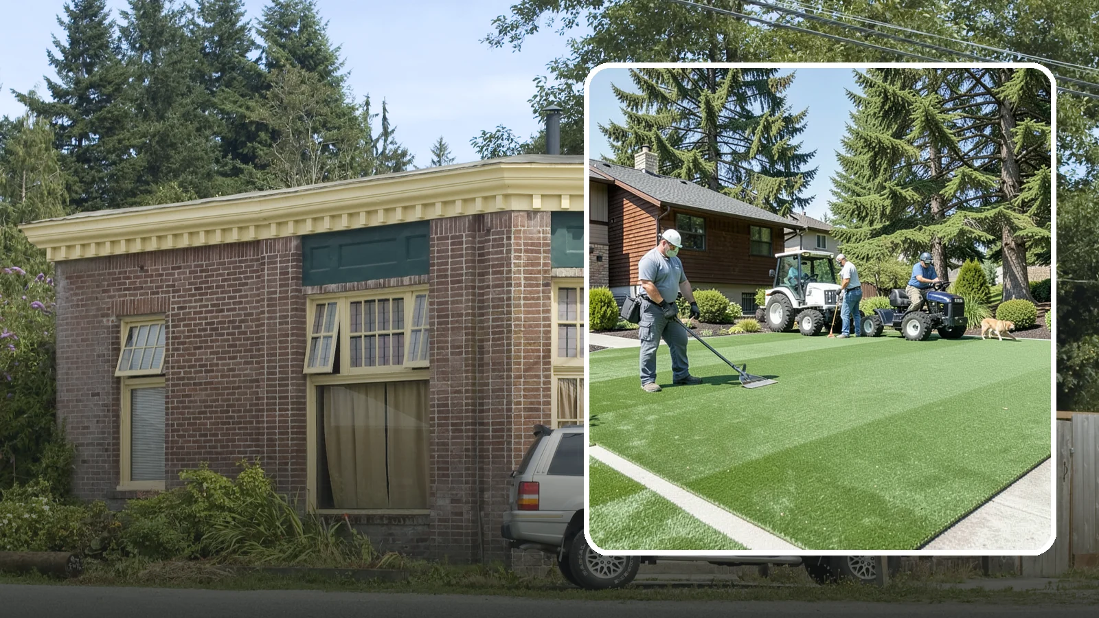 Pet Turf Installation in Hamilton, Skagit County, WA - Durable, drainable pet turf that gives dogs a clean, mud-free area that is easy to keep sanitary.