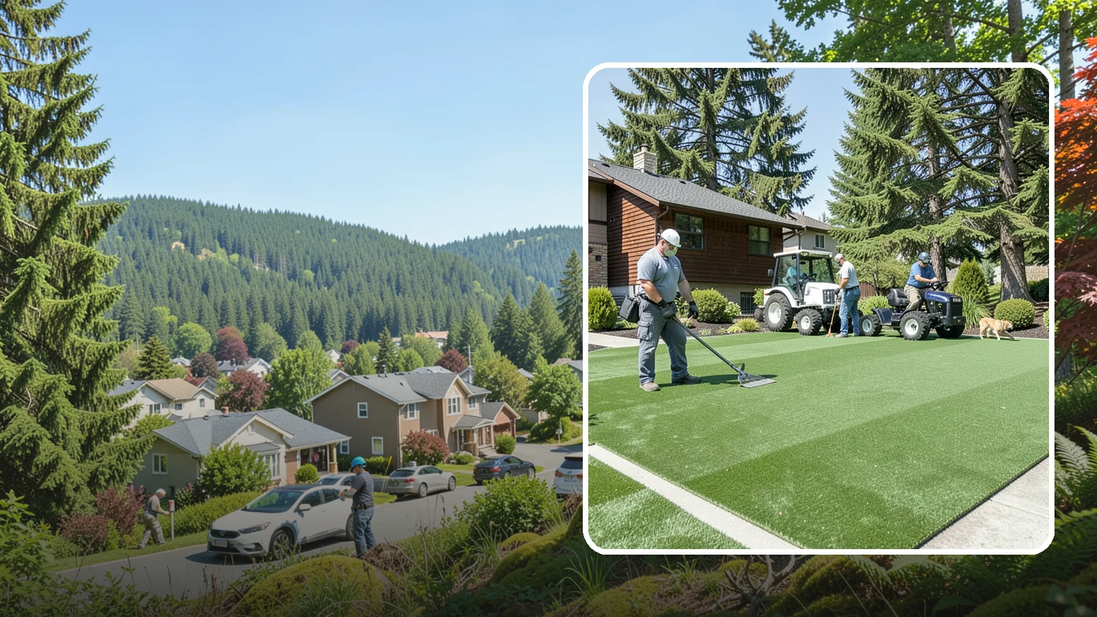 Pet Turf Installation in Index, Snohomish County, WA - Durable, drainable pet turf that gives dogs a clean, mud-free area that is easy to keep sanitary.