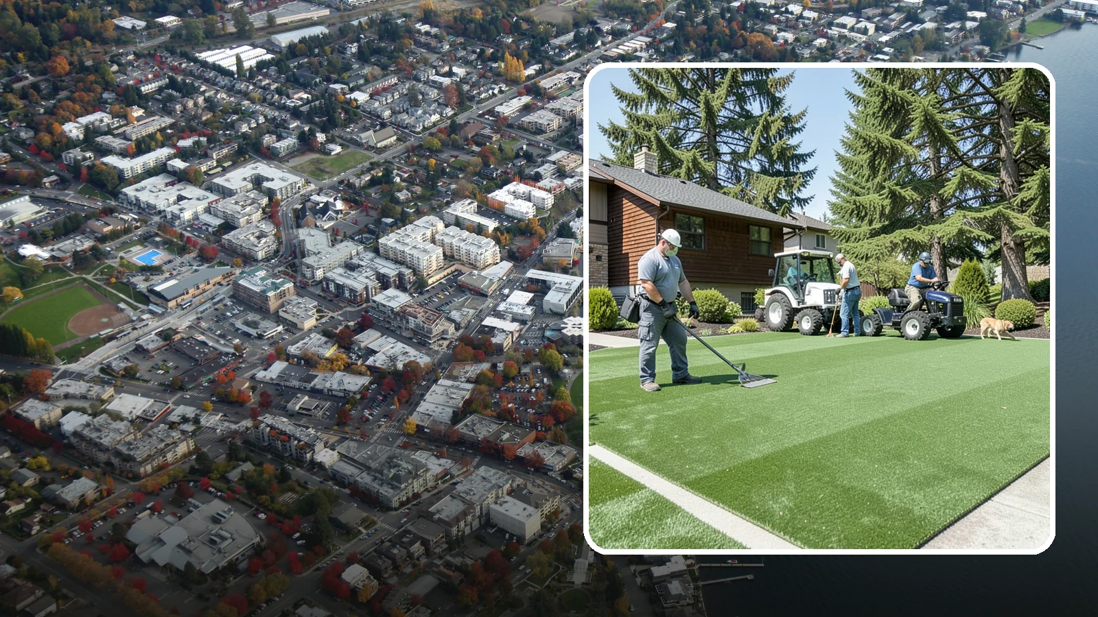 Pet Turf Installation in Kirkland, King County, WA - Durable, drainable pet turf that gives dogs a clean, mud-free area that is easy to keep sanitary.