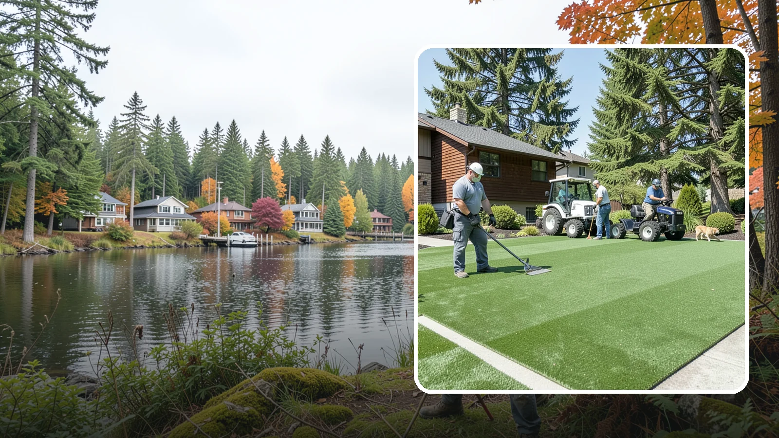Pet Turf Installation in La Conner, Skagit County, WA - Durable, drainable pet turf that gives dogs a clean, mud-free area that is easy to keep sanitary.