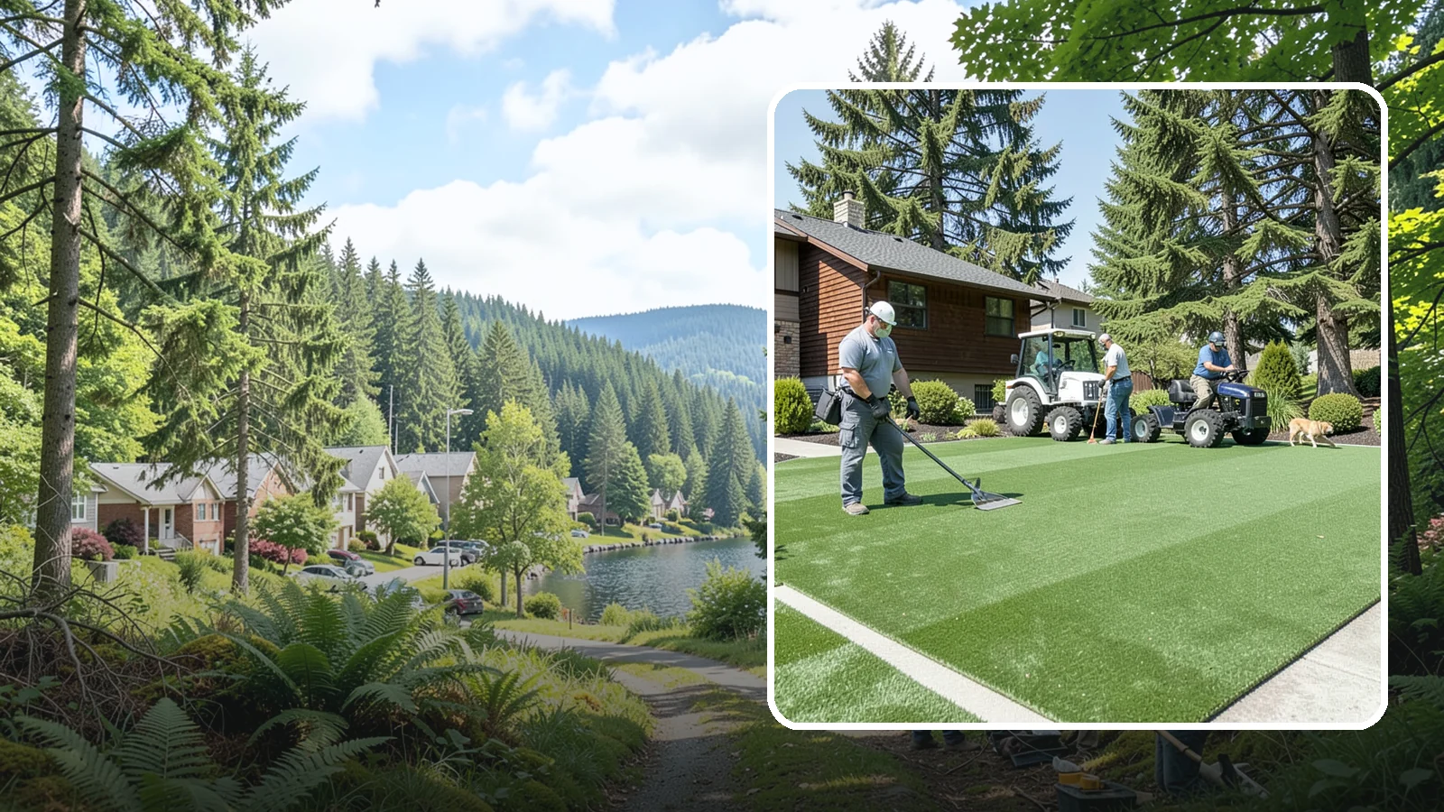 Pet Turf Installation in Lake Forest Park, King County, WA - Durable, drainable pet turf that gives dogs a clean, mud-free area that is easy to keep sanitary.