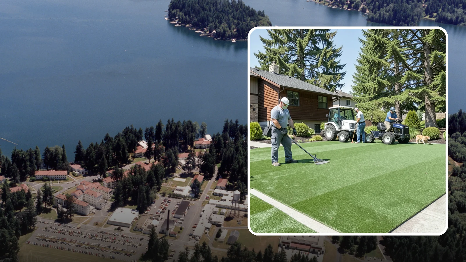 Pet Turf Installation in Lakewood, Pierce County, WA - Durable, drainable pet turf that gives dogs a clean, mud-free area that is easy to keep sanitary.