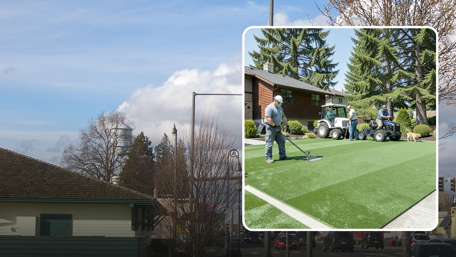 Pet Turf Installation in Marysville, Snohomish County, WA - Durable, drainable pet turf that gives dogs a clean, mud-free area that is easy to keep sanitary.