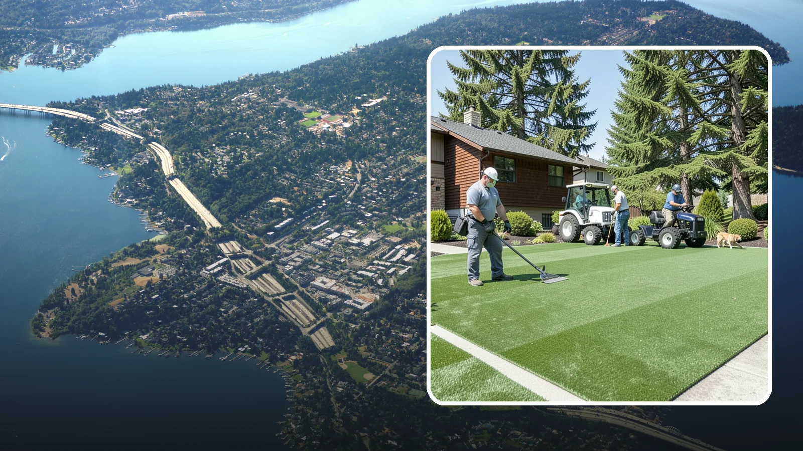 Pet Turf Installation in Mercer Island, King County, WA - Durable, drainable pet turf that gives dogs a clean, mud-free area that is easy to keep sanitary.