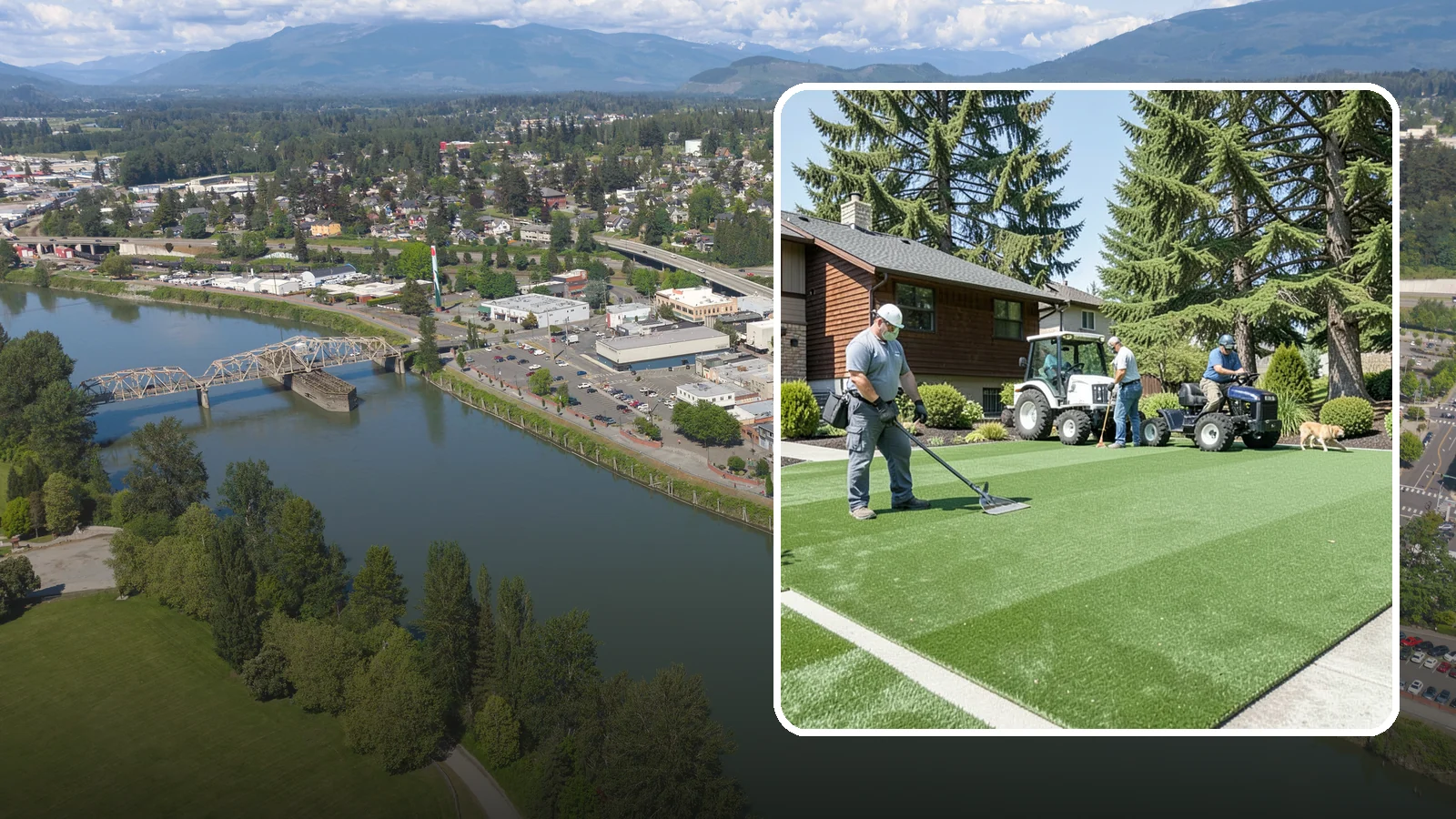 Pet Turf Installation in Mount Vernon, Skagit County, WA - Durable, drainable pet turf that gives dogs a clean, mud-free area that is easy to keep sanitary.