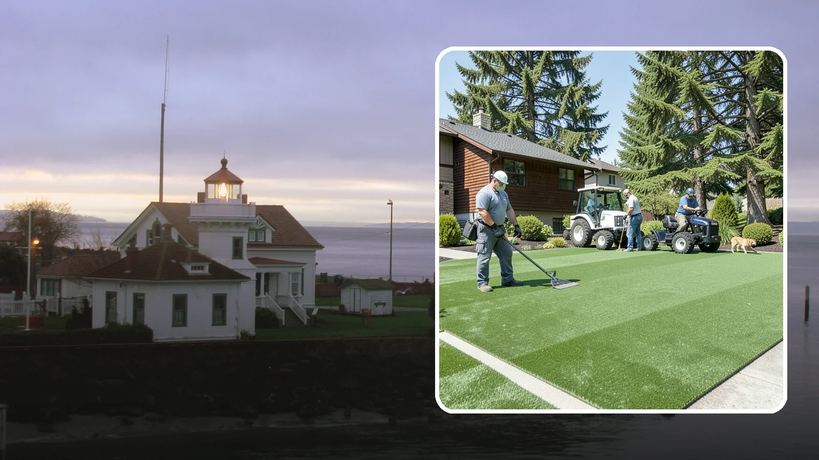 Pet Turf Installation in Mukilteo, Snohomish County, WA - Durable, drainable pet turf that gives dogs a clean, mud-free area that is easy to keep sanitary.