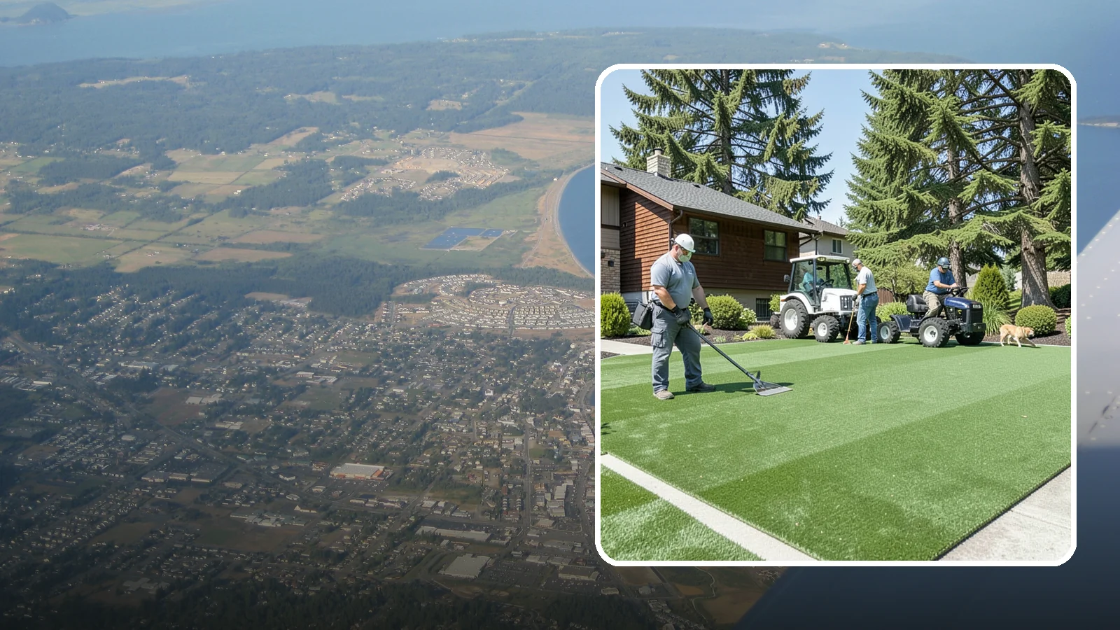 Pet Turf Installation in Oak Harbor, Island County, WA - Durable, drainable pet turf that gives dogs a clean, mud-free area that is easy to keep sanitary.
