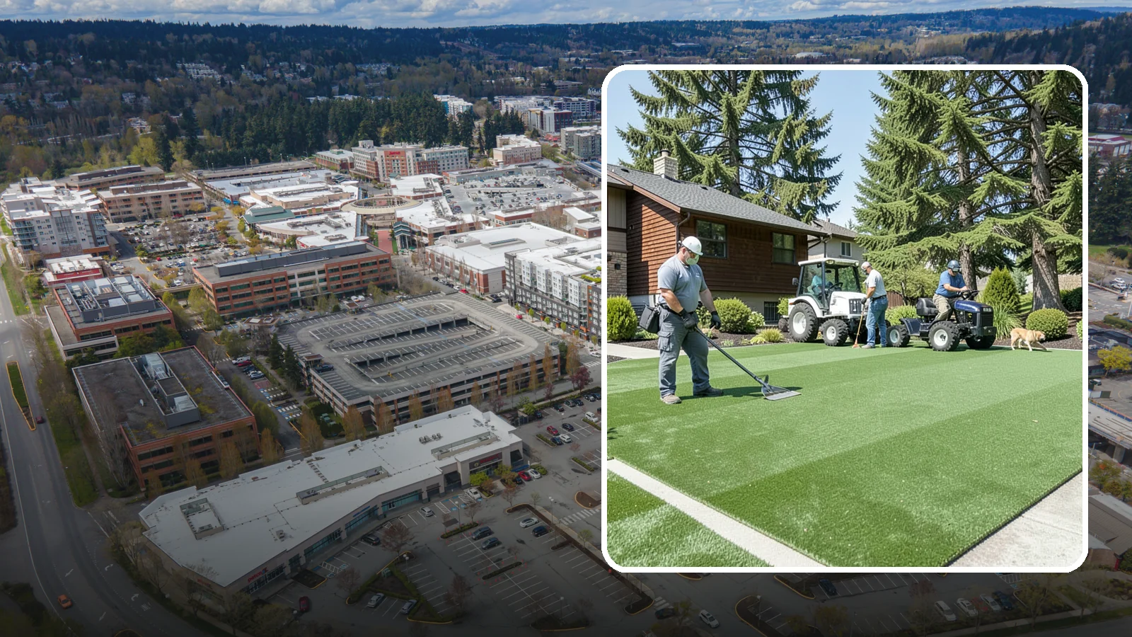 Pet Turf Installation in Redmond, King County, WA - Durable, drainable pet turf that gives dogs a clean, mud-free area that is easy to keep sanitary.