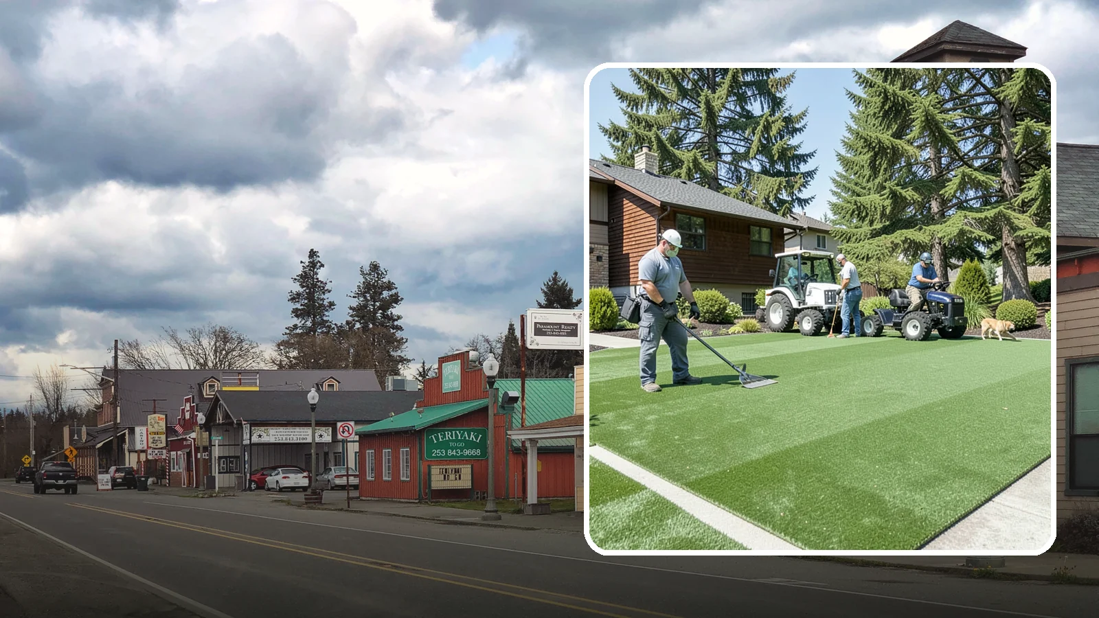 Pet Turf Installation in Roy, Pierce County, WA - Durable, drainable pet turf that gives dogs a clean, mud-free area that is easy to keep sanitary.