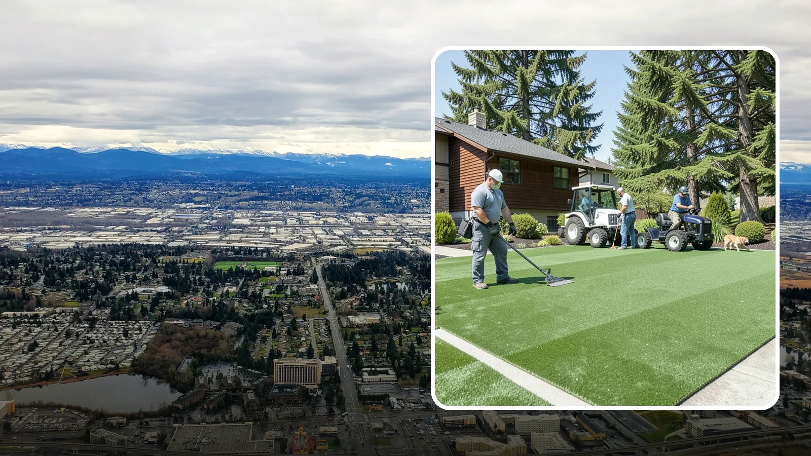Pet Turf Installation in SeaTac, King County, WA - Durable, drainable pet turf that gives dogs a clean, mud-free area that is easy to keep sanitary.