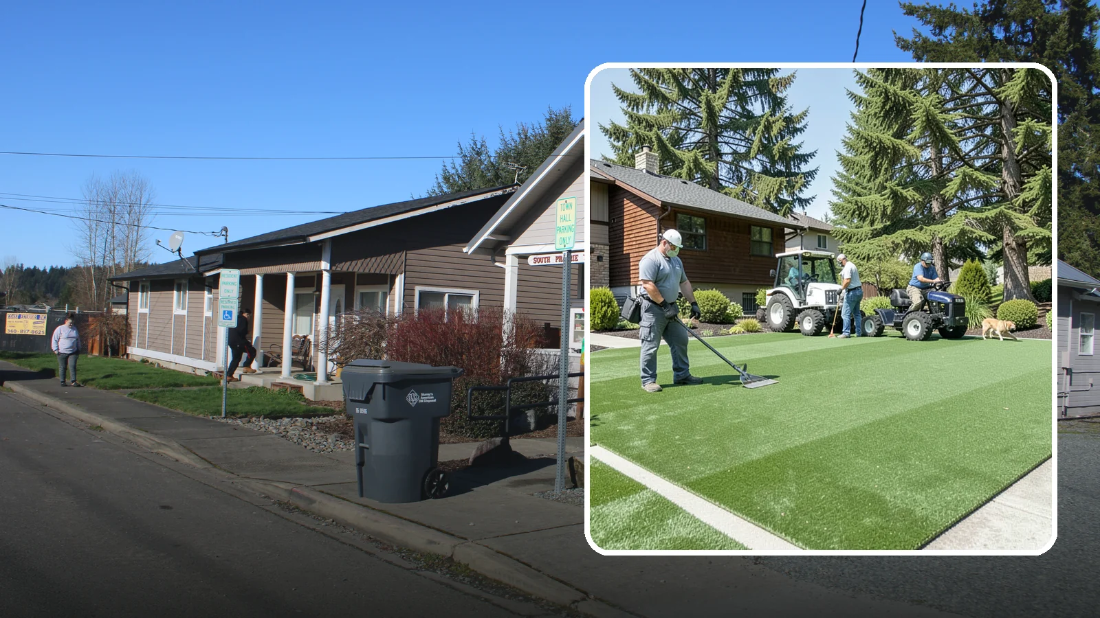 Pet Turf Installation in South Prairie, Pierce County, WA - Durable, drainable pet turf that gives dogs a clean, mud-free area that is easy to keep sanitary.