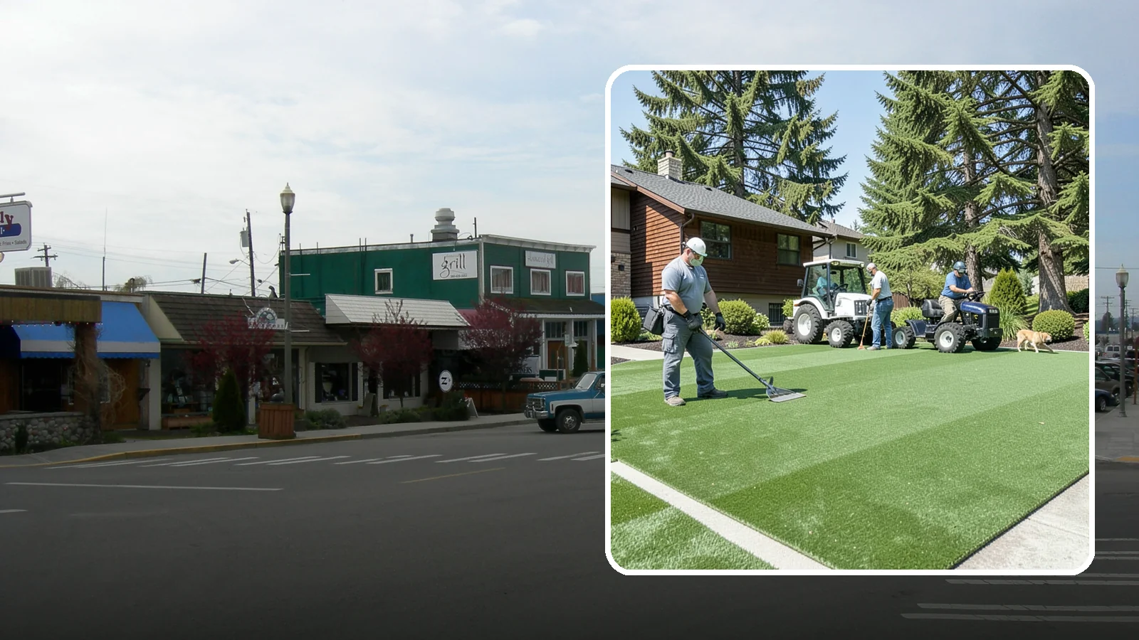 Pet Turf Installation in Stanwood, Snohomish County, WA - Durable, drainable pet turf that gives dogs a clean, mud-free area that is easy to keep sanitary.
