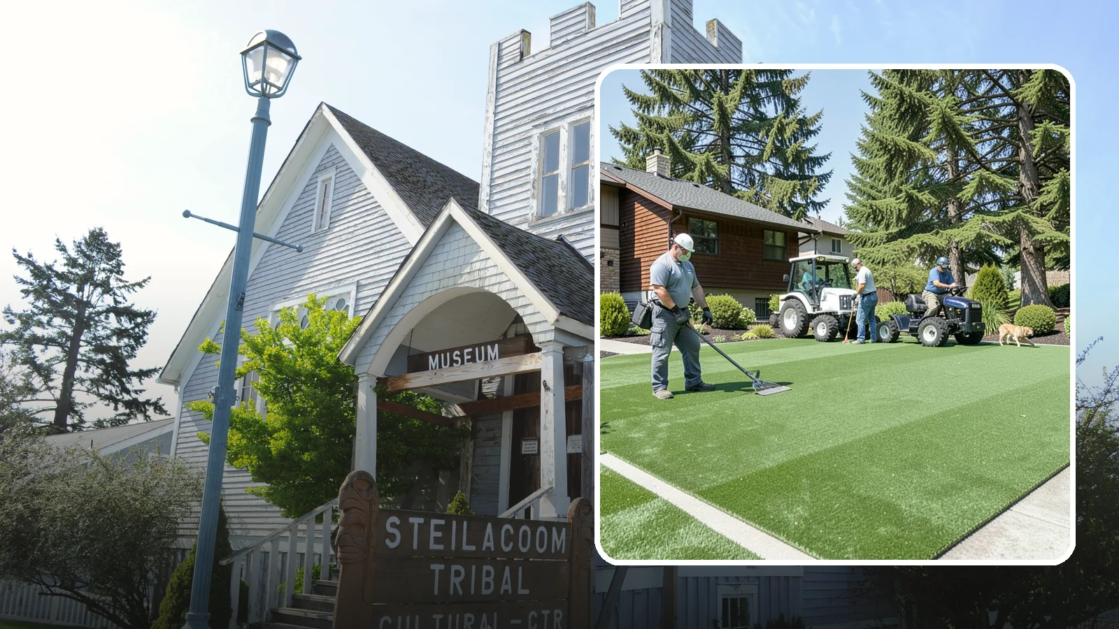 Pet Turf Installation in Steilacoom, Pierce County, WA - Durable, drainable pet turf that gives dogs a clean, mud-free area that is easy to keep sanitary.