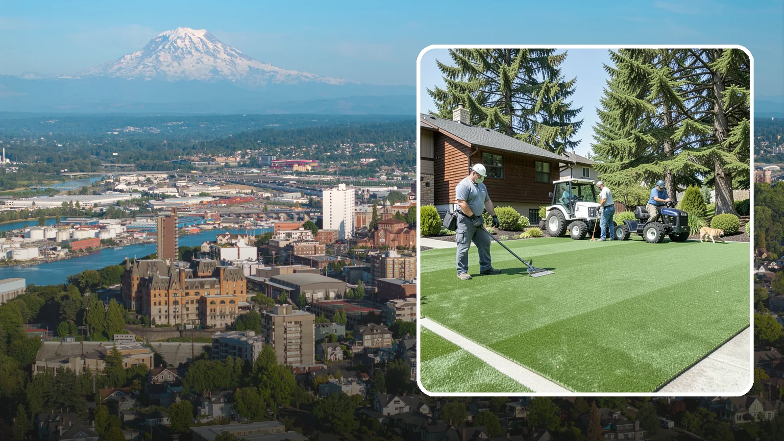 Pet Turf Installation in Tacoma, Pierce County, WA - Durable, drainable pet turf that gives dogs a clean, mud-free area that is easy to keep sanitary.