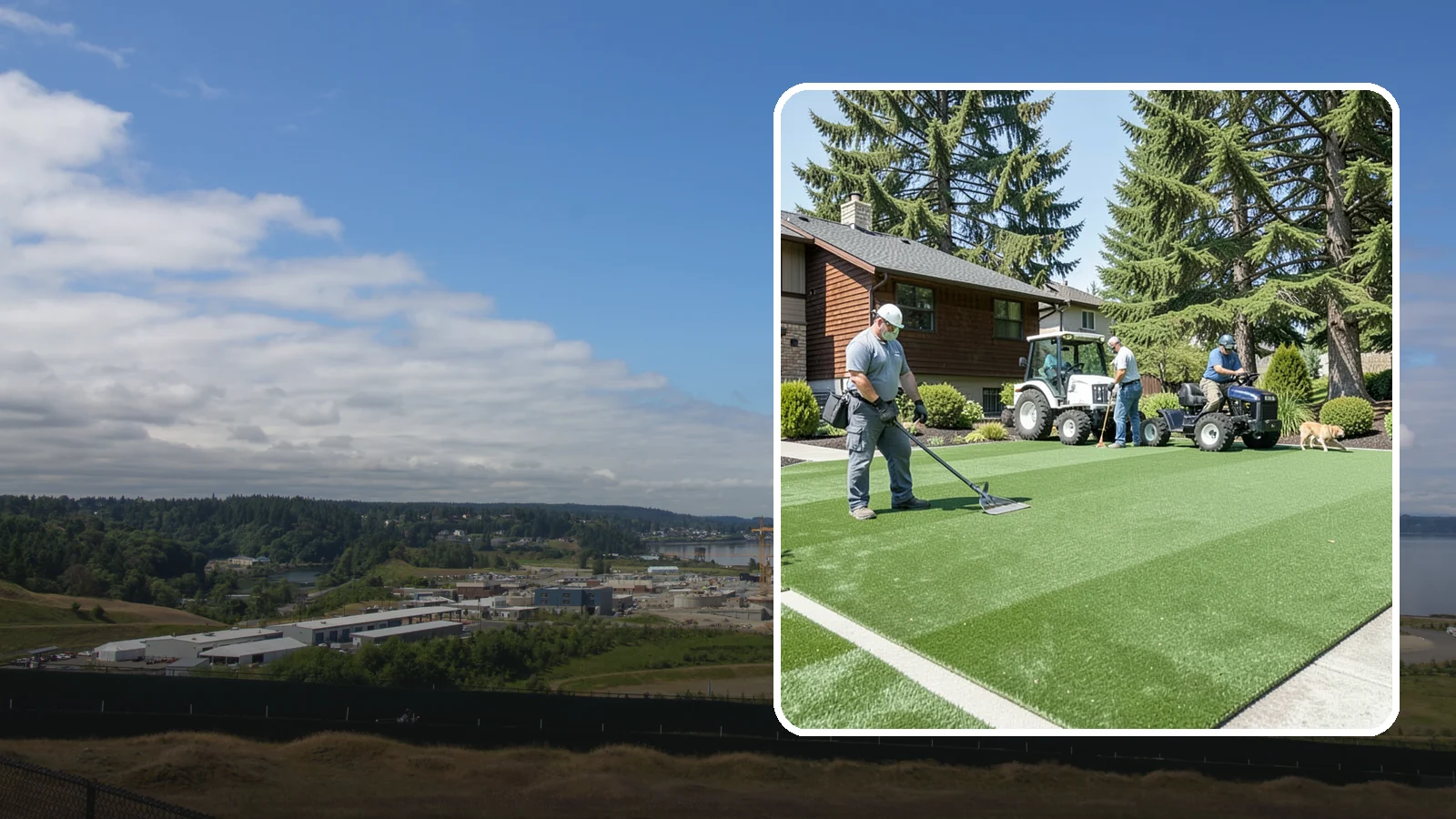 Pet Turf Installation in University Place, Pierce County, WA - Durable, drainable pet turf that gives dogs a clean, mud-free area that is easy to keep sanitary.