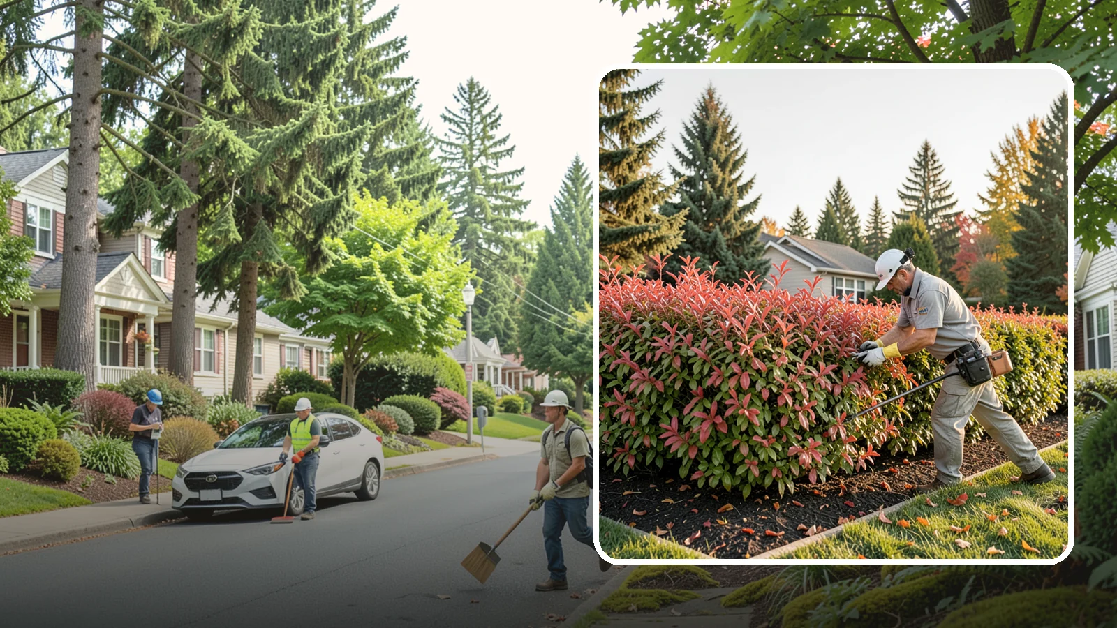 Photinia Trimming in Beaux Arts Village, King County, WA - Strategic photinia trimming that triggers the vivid red new growth this hedge is famous for while managing leaf-spot disease.