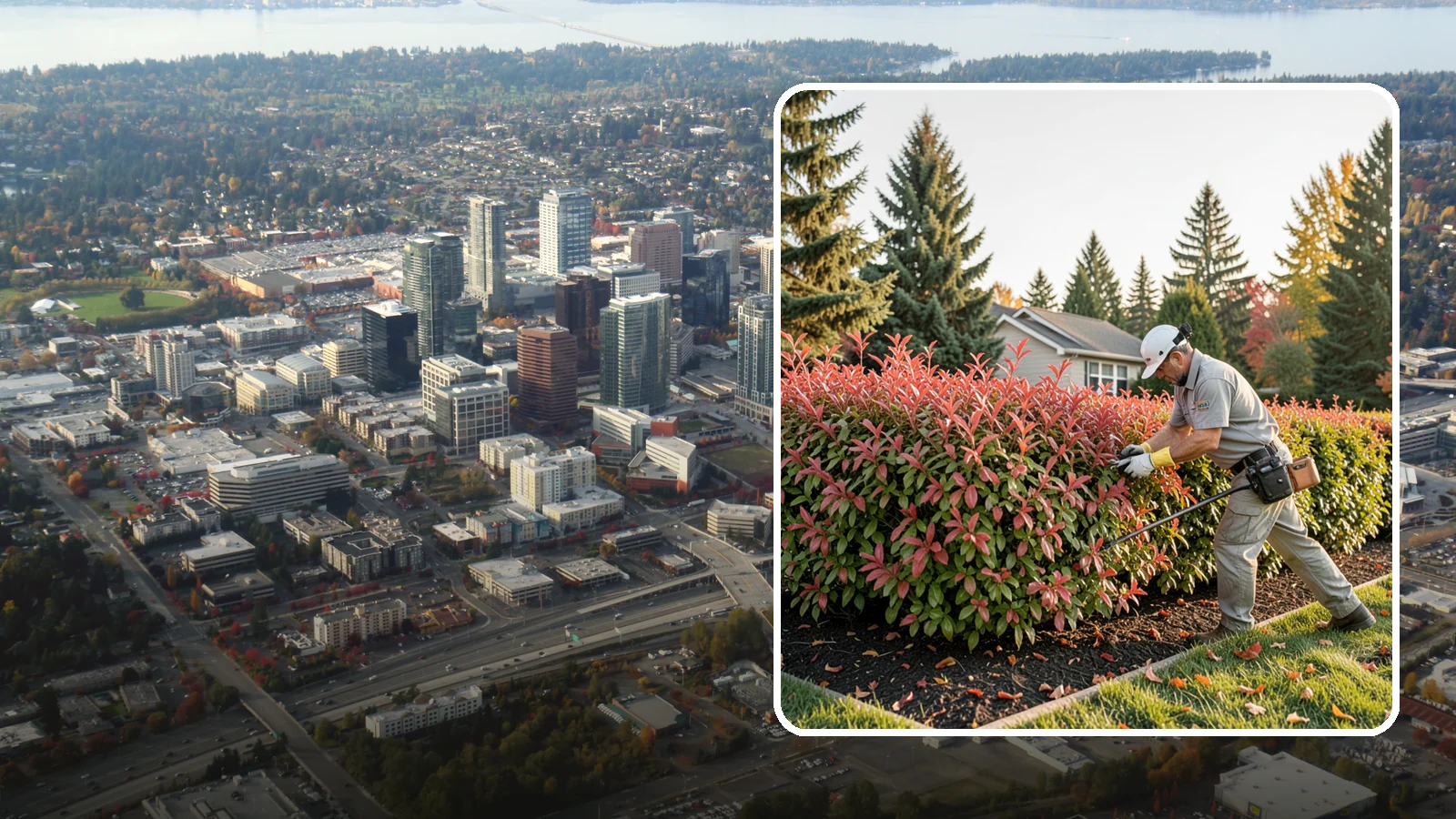 Photinia Trimming in Bellevue, King County, WA - Strategic photinia trimming that triggers the vivid red new growth this hedge is famous for while managing leaf-spot disease.