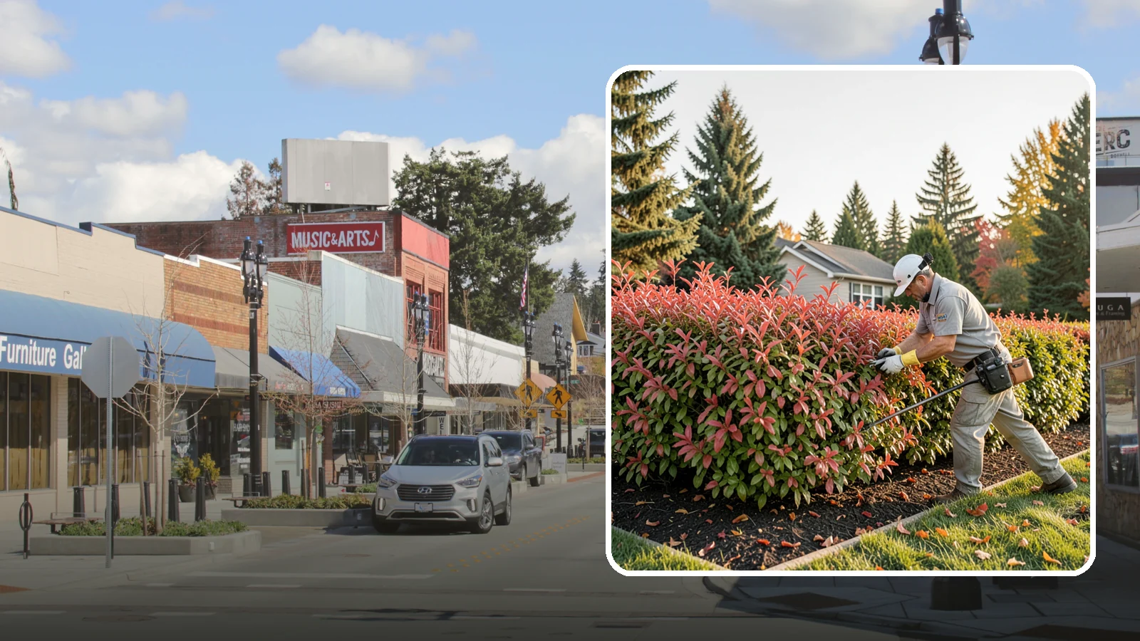 Photinia Trimming in Bothell, King County, WA - Strategic photinia trimming that triggers the vivid red new growth this hedge is famous for while managing leaf-spot disease.