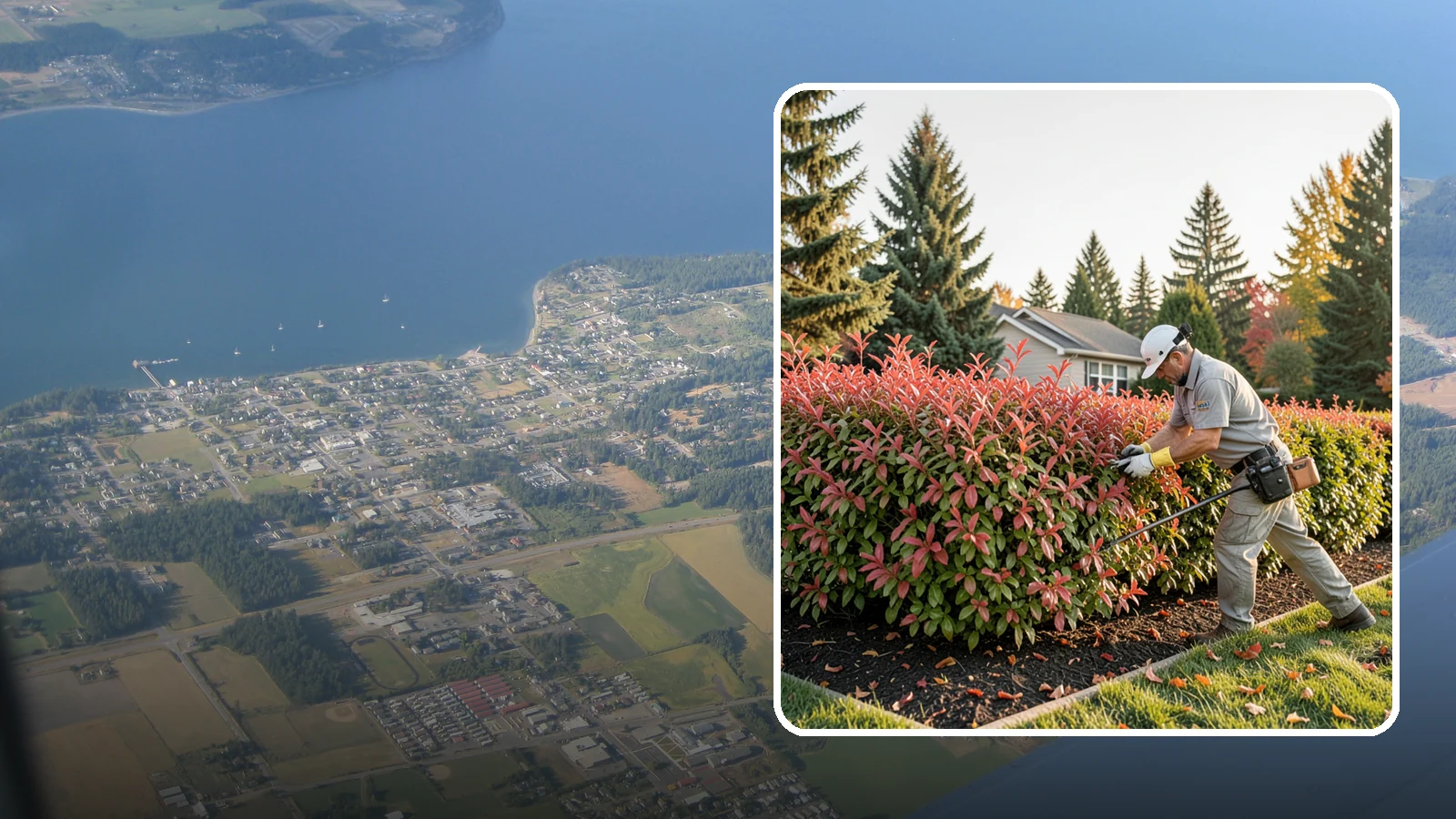 Photinia Trimming in Coupeville, Island County, WA - Strategic photinia trimming that triggers the vivid red new growth this hedge is famous for while managing leaf-spot disease.