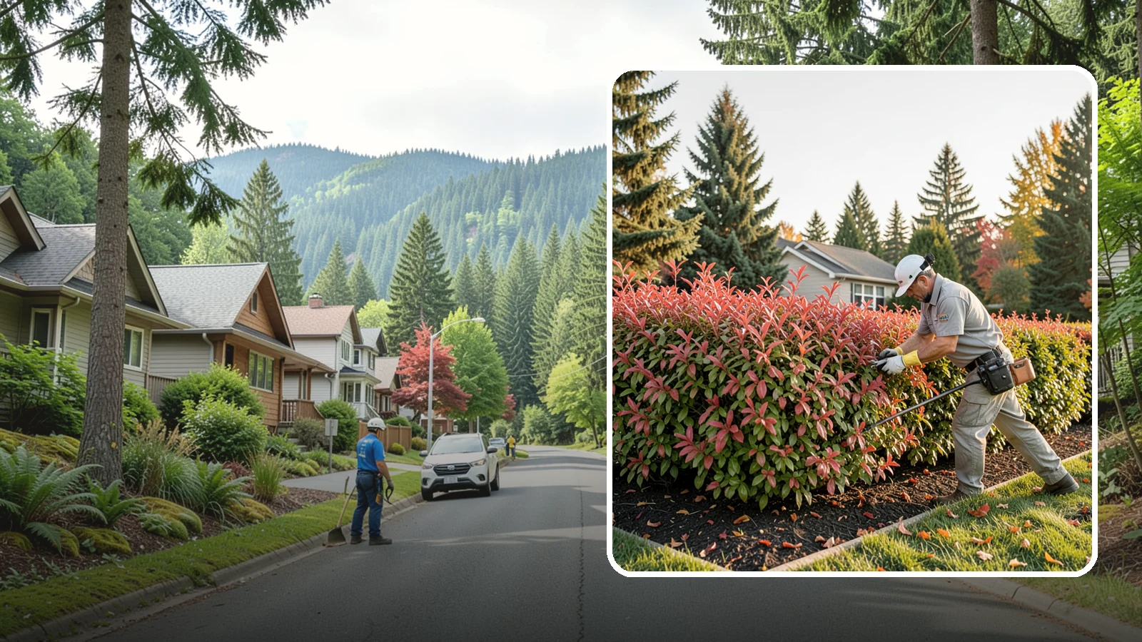 Photinia Trimming in Darrington, Snohomish County, WA - Strategic photinia trimming that triggers the vivid red new growth this hedge is famous for while managing leaf-spot disease.