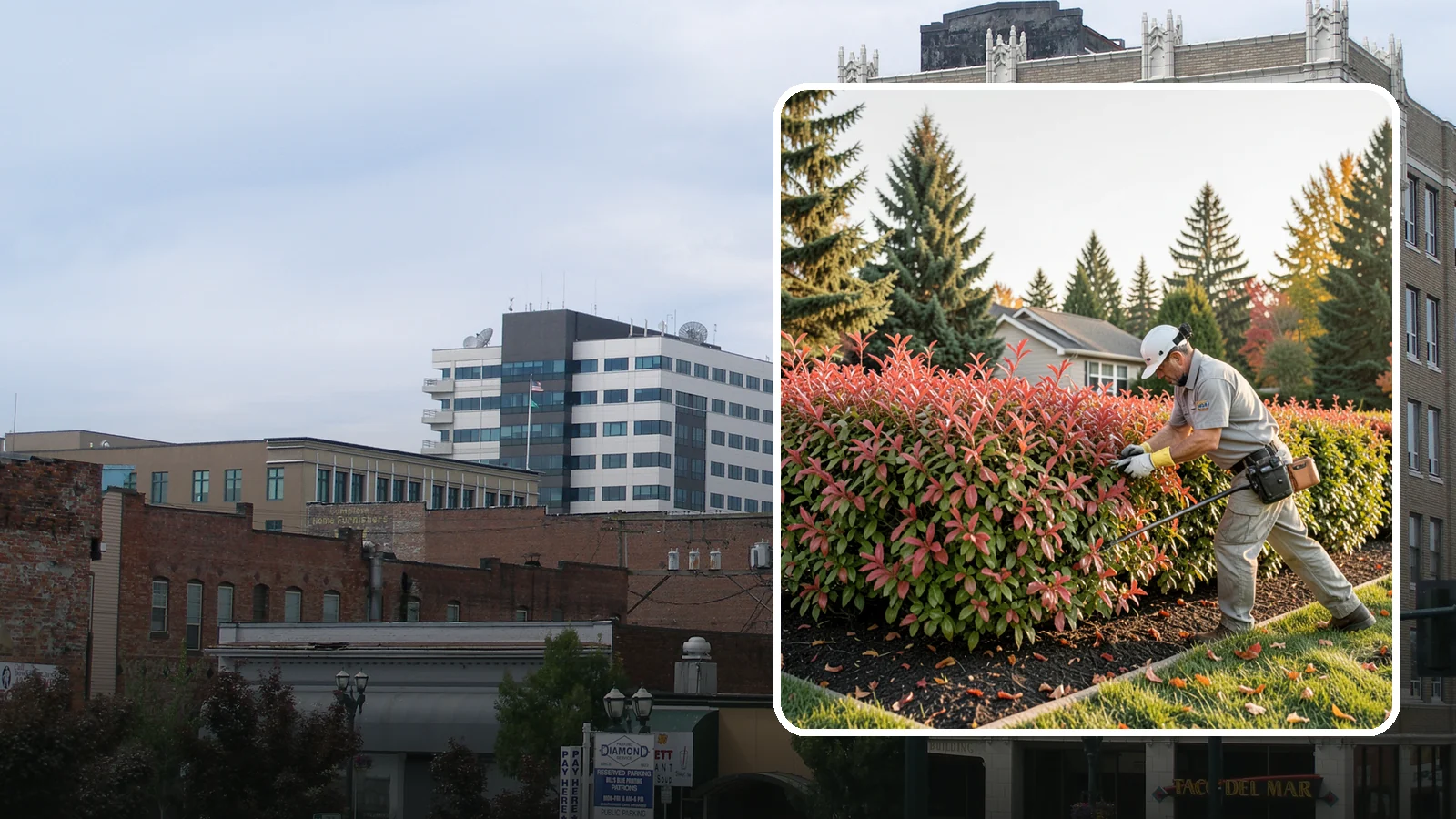 Photinia Trimming in Everett, Snohomish County, WA - Strategic photinia trimming that triggers the vivid red new growth this hedge is famous for while managing leaf-spot disease.