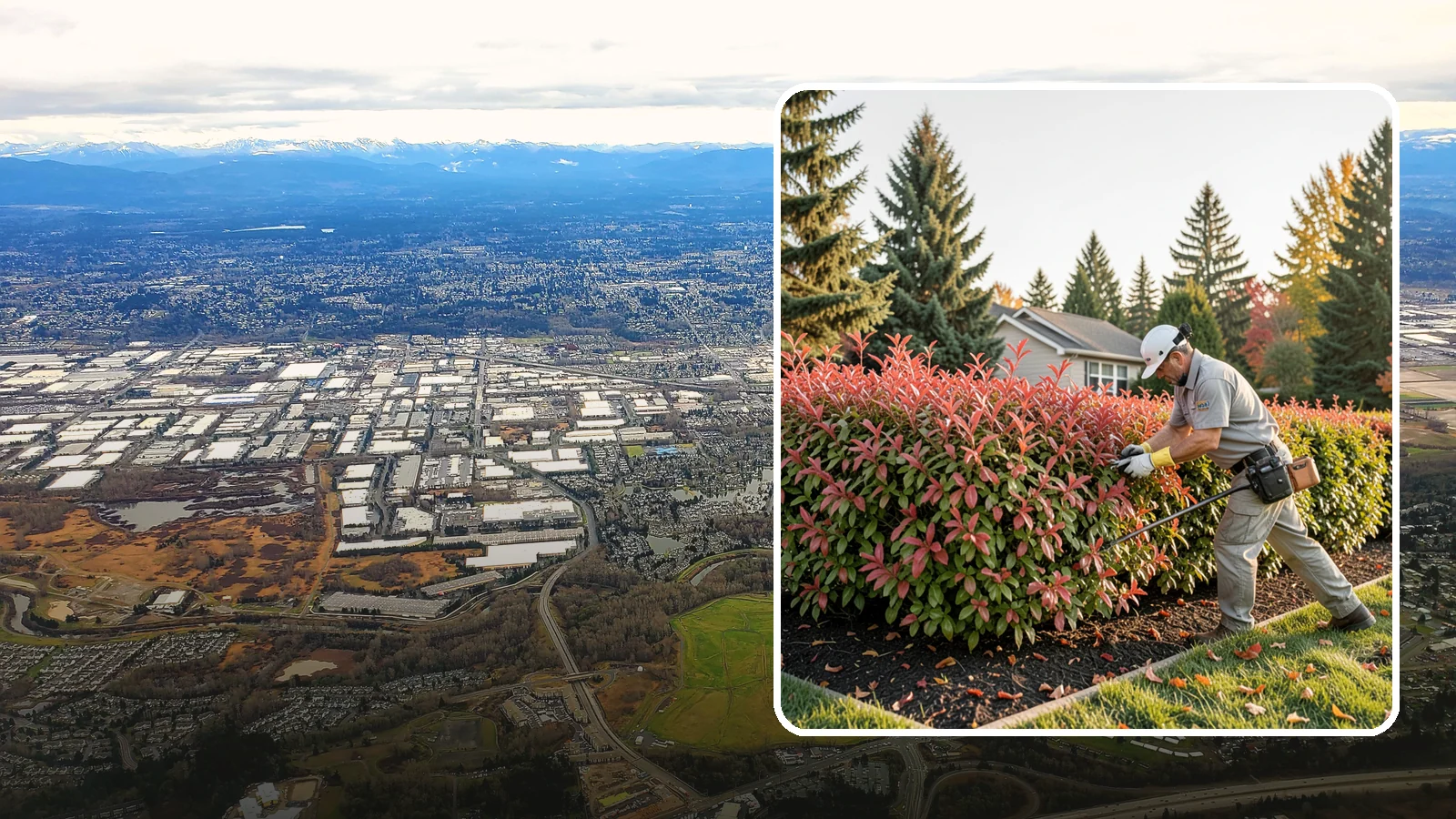 Photinia Trimming in Kent, King County, WA - Strategic photinia trimming that triggers the vivid red new growth this hedge is famous for while managing leaf-spot disease.