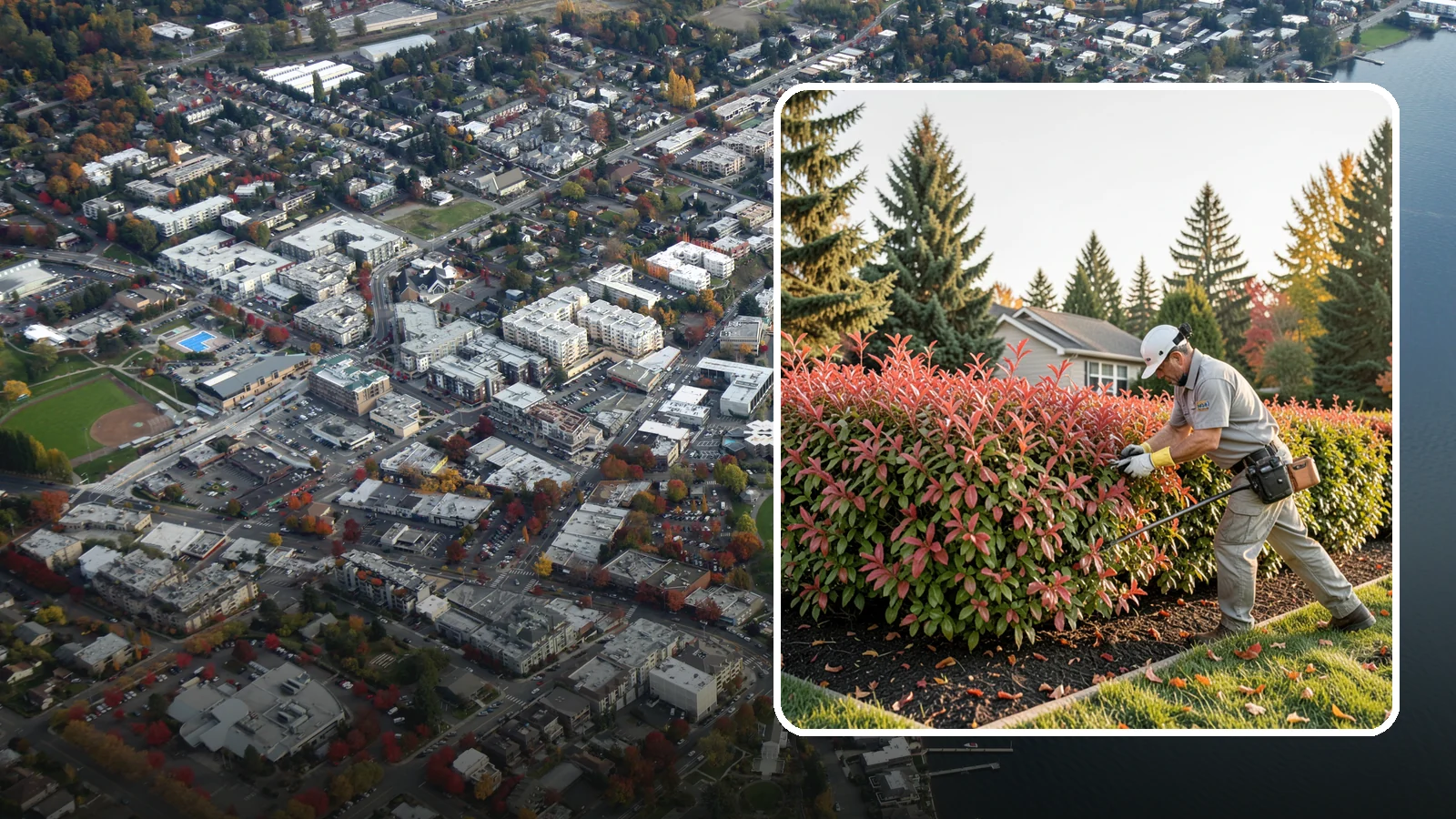 Photinia Trimming in Kirkland, King County, WA - Strategic photinia trimming that triggers the vivid red new growth this hedge is famous for while managing leaf-spot disease.