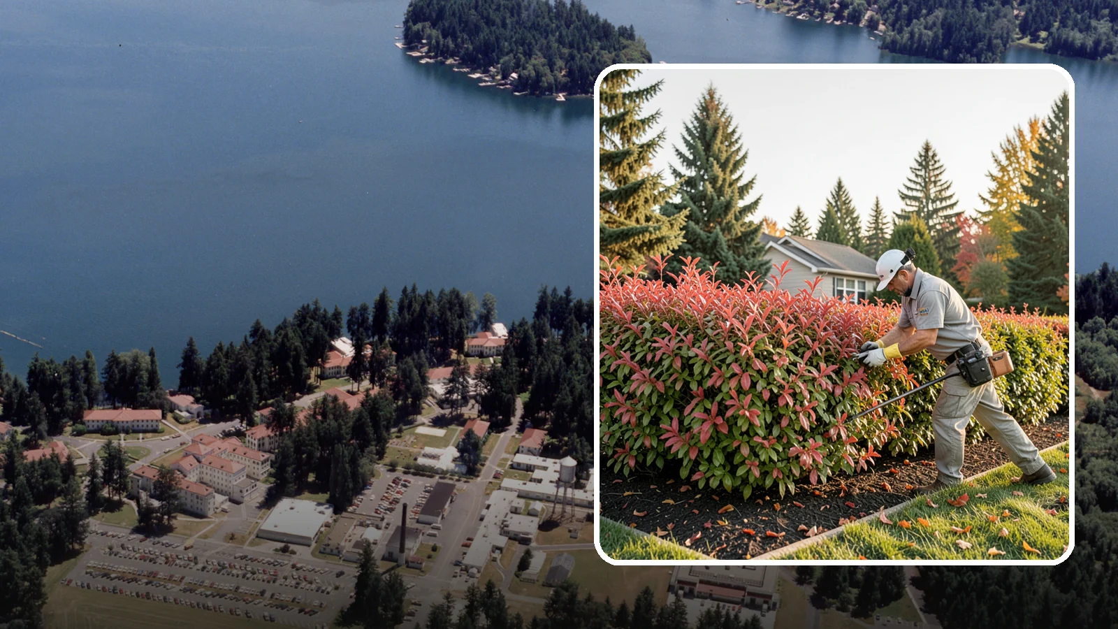 Photinia Trimming in Lakewood, Pierce County, WA - Strategic photinia trimming that triggers the vivid red new growth this hedge is famous for while managing leaf-spot disease.
