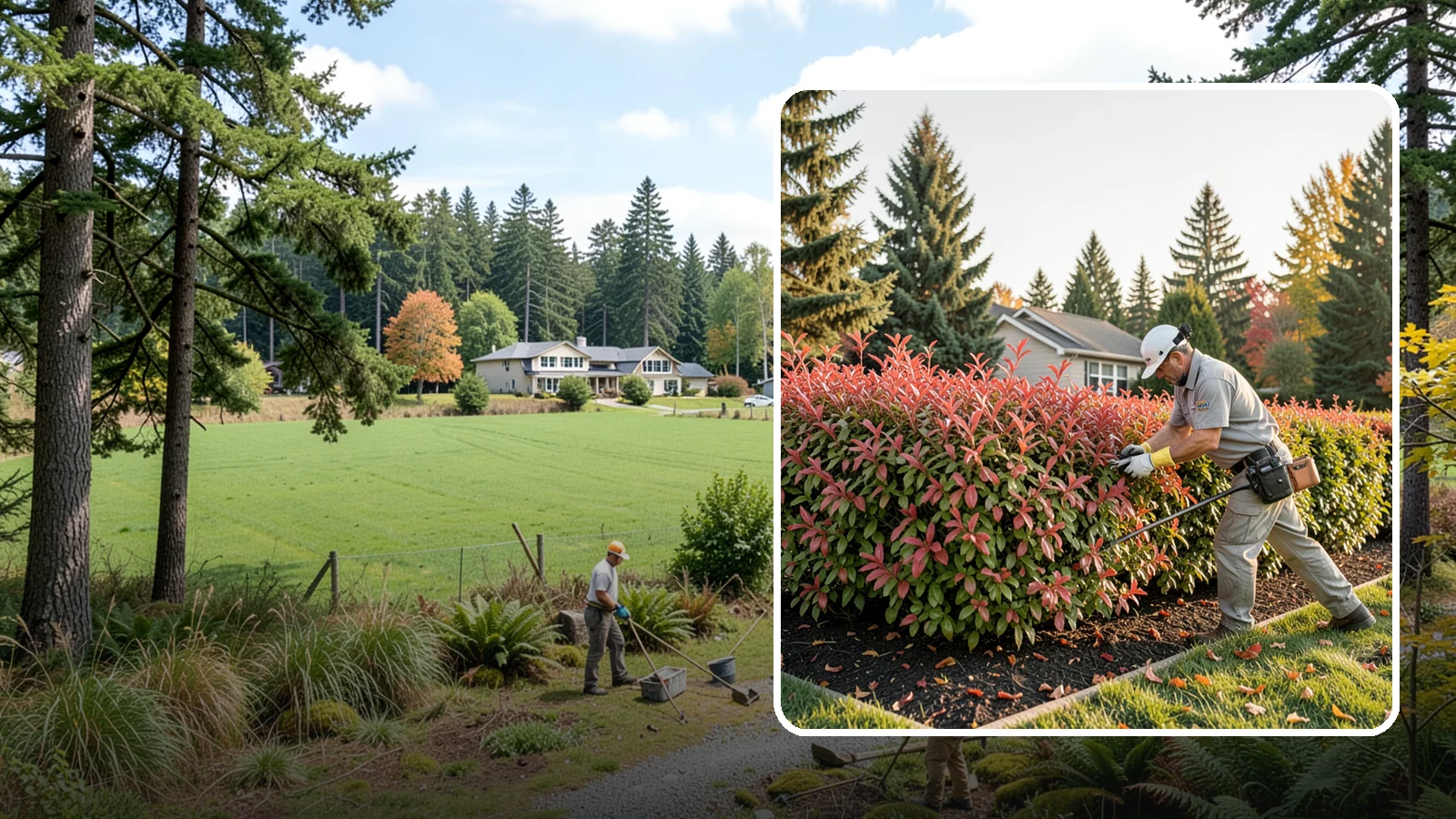 Photinia Trimming in Lyman, Skagit County, WA - Strategic photinia trimming that triggers the vivid red new growth this hedge is famous for while managing leaf-spot disease.
