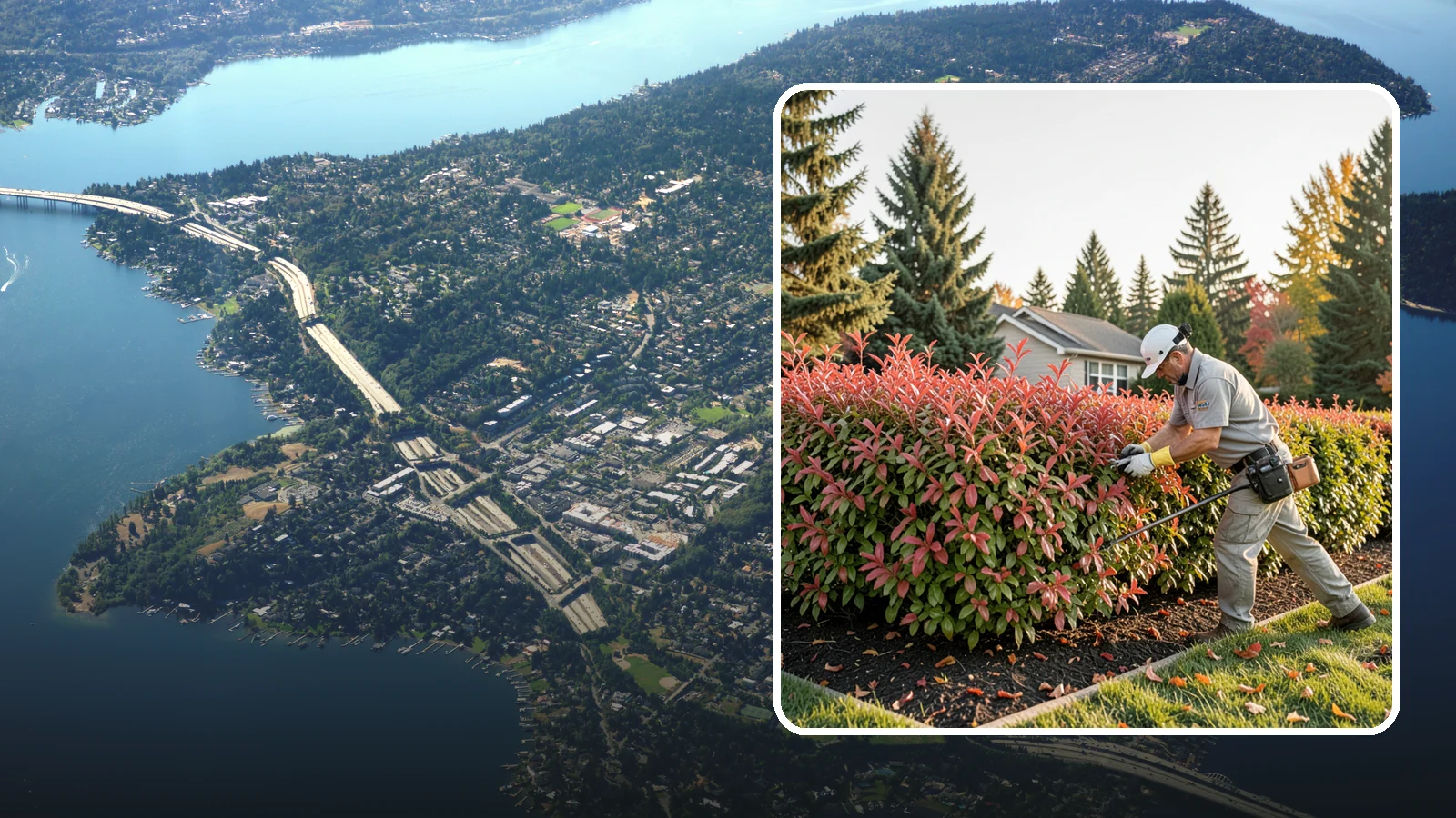 Photinia Trimming in Mercer Island, King County, WA - Strategic photinia trimming that triggers the vivid red new growth this hedge is famous for while managing leaf-spot disease.