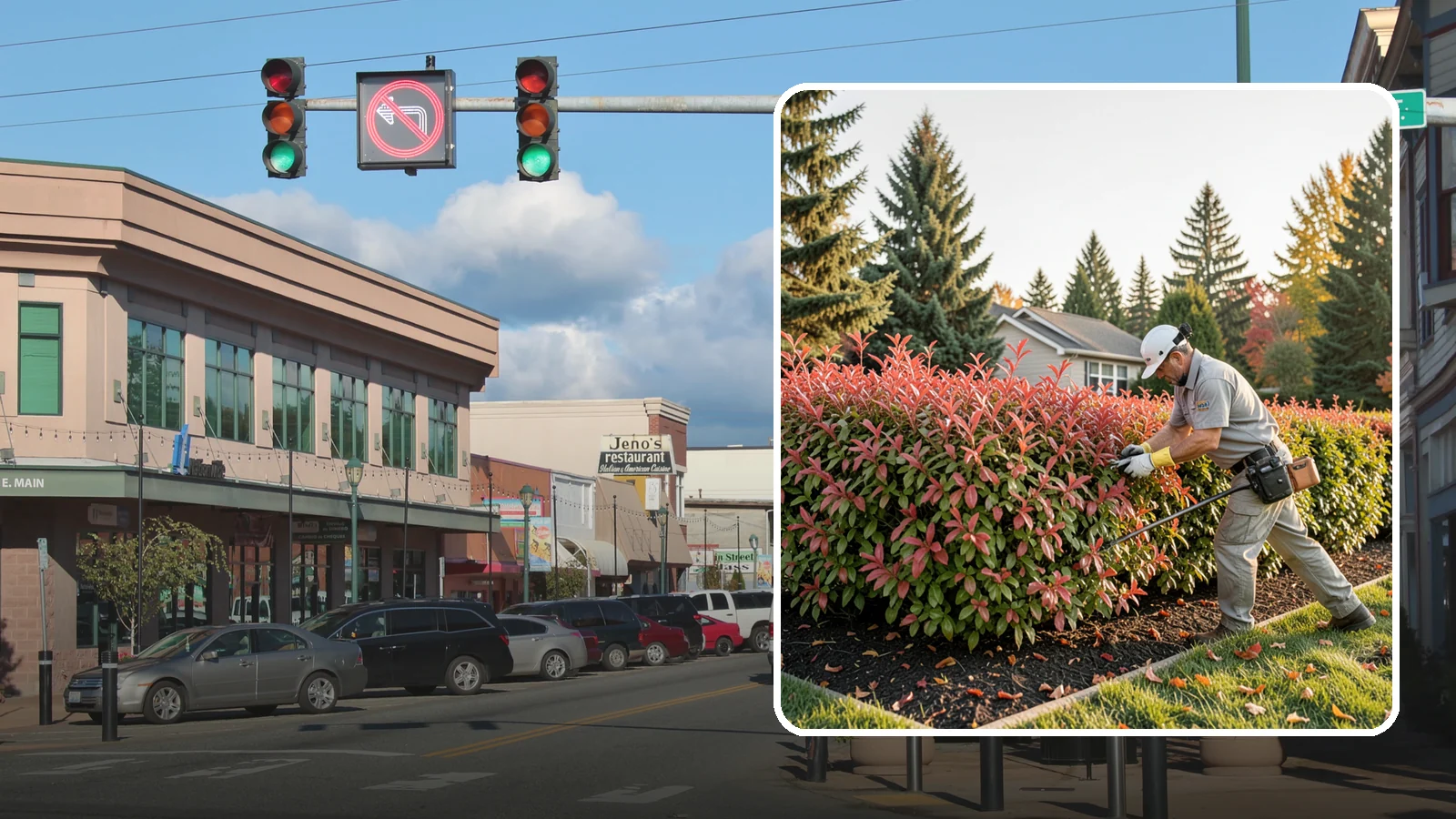 Photinia Trimming in Monroe, Snohomish County, WA - Strategic photinia trimming that triggers the vivid red new growth this hedge is famous for while managing leaf-spot disease.