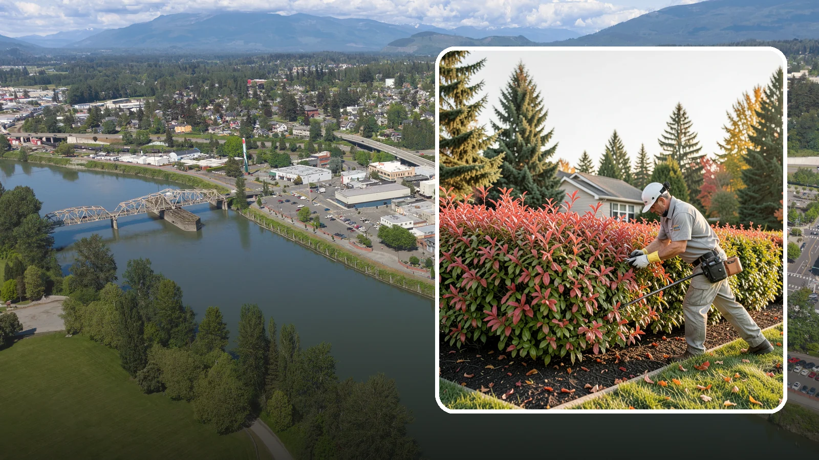 Photinia Trimming in Mount Vernon, Skagit County, WA - Strategic photinia trimming that triggers the vivid red new growth this hedge is famous for while managing leaf-spot disease.