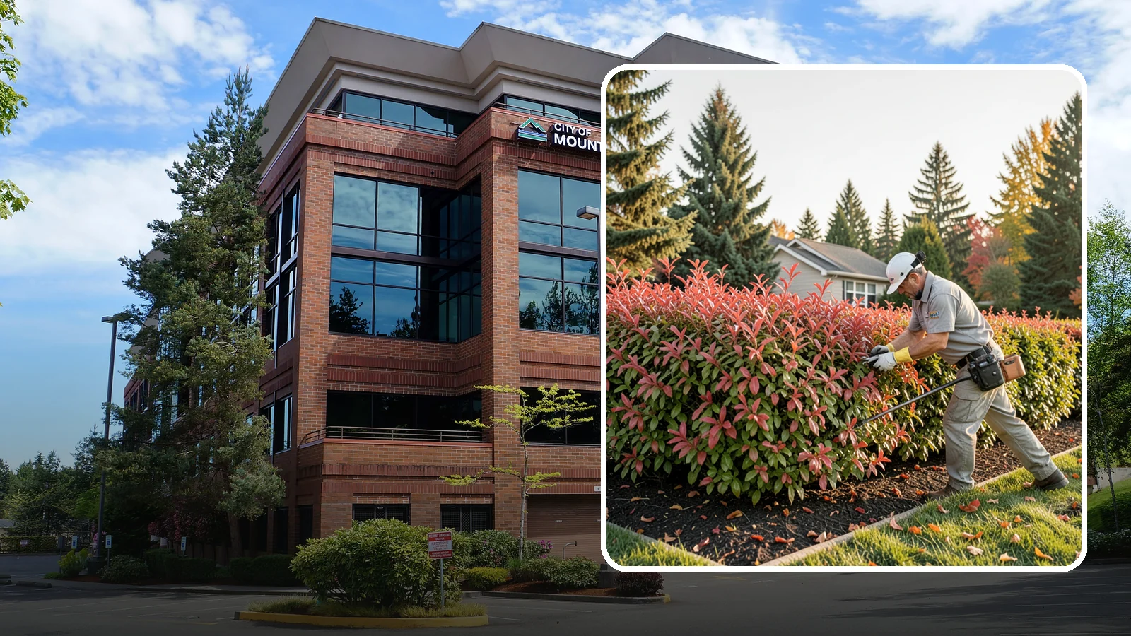 Photinia Trimming in Mountlake Terrace, Snohomish County, WA - Strategic photinia trimming that triggers the vivid red new growth this hedge is famous for while managing leaf-spot disease.