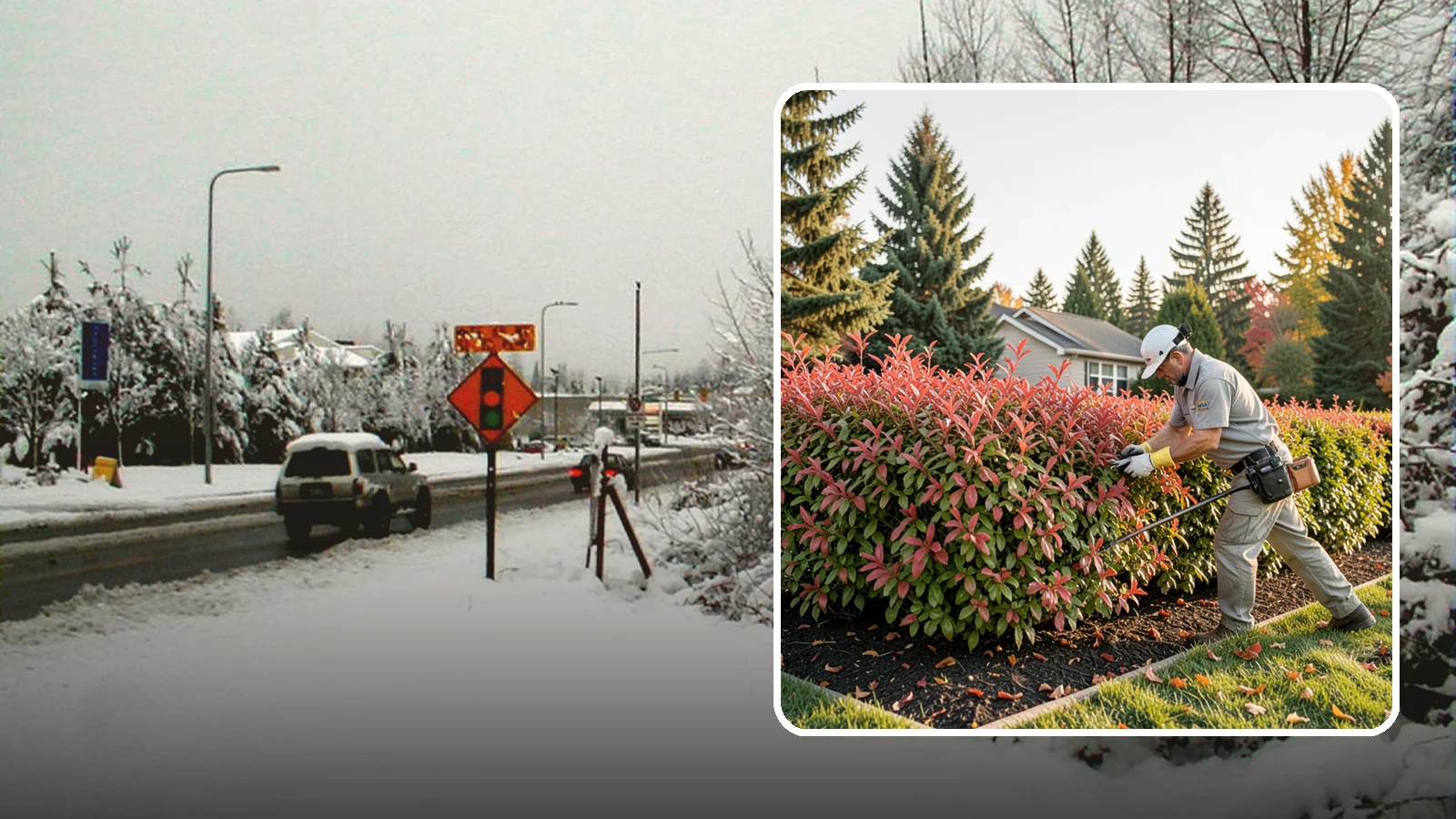 Photinia Trimming in Newcastle, King County, WA - Strategic photinia trimming that triggers the vivid red new growth this hedge is famous for while managing leaf-spot disease.