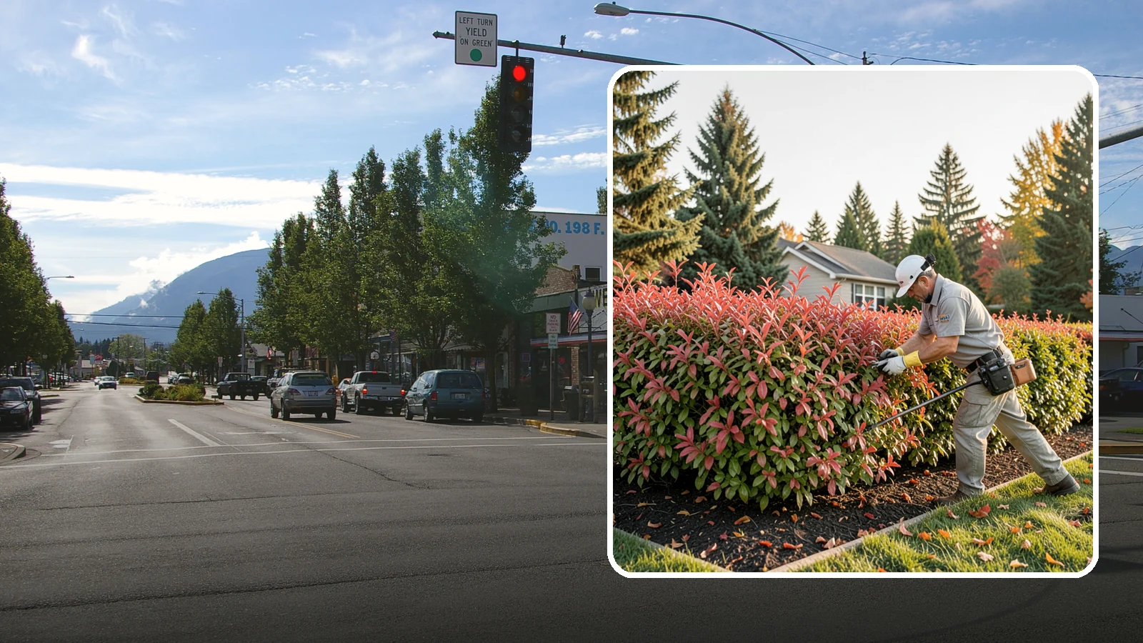 Photinia Trimming in North Bend, King County, WA - Strategic photinia trimming that triggers the vivid red new growth this hedge is famous for while managing leaf-spot disease.
