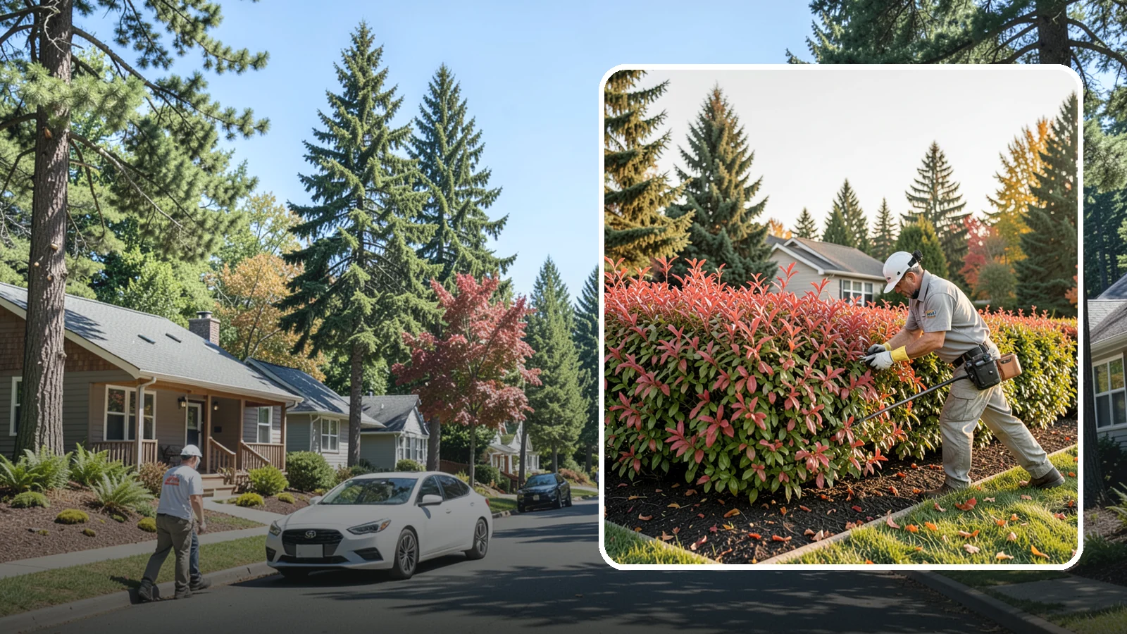 Photinia Trimming in Orting, Pierce County, WA - Strategic photinia trimming that triggers the vivid red new growth this hedge is famous for while managing leaf-spot disease.