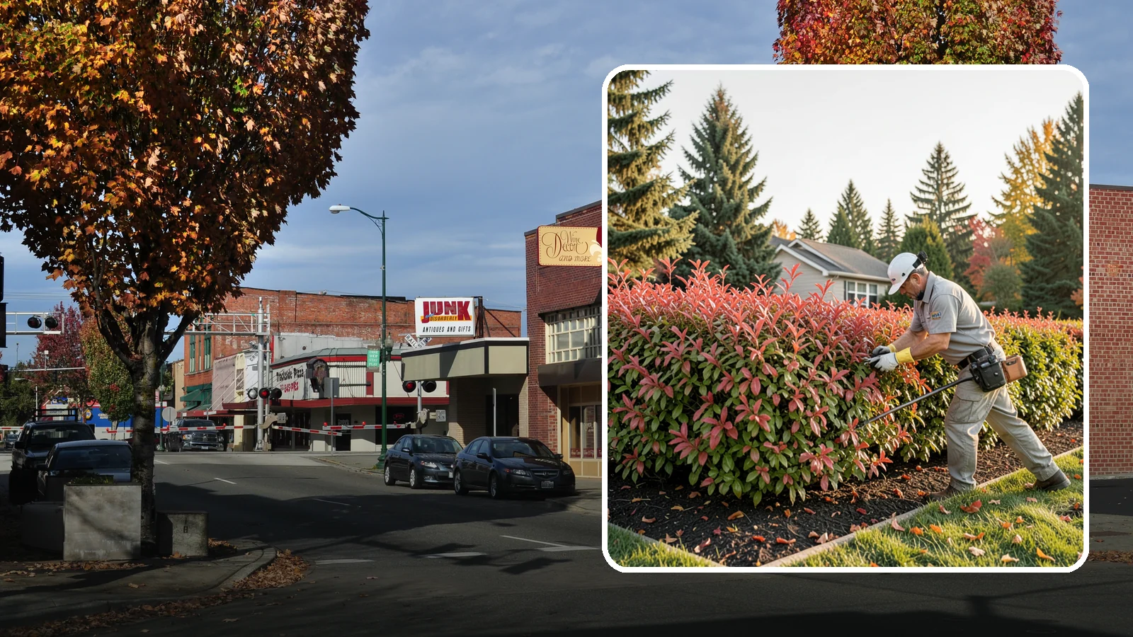 Photinia Trimming in Puyallup, Pierce County, WA - Strategic photinia trimming that triggers the vivid red new growth this hedge is famous for while managing leaf-spot disease.