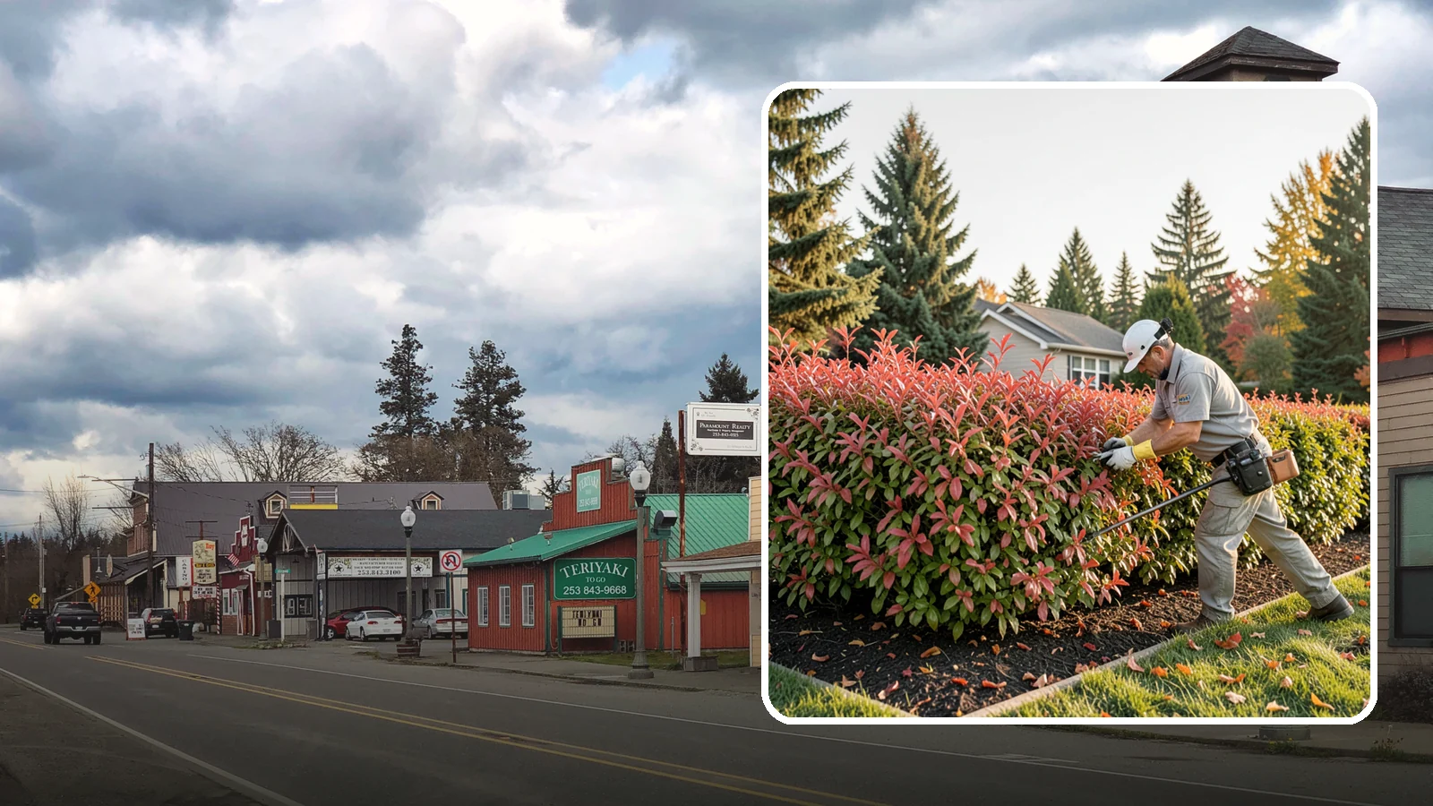 Photinia Trimming in Roy, Pierce County, WA - Strategic photinia trimming that triggers the vivid red new growth this hedge is famous for while managing leaf-spot disease.
