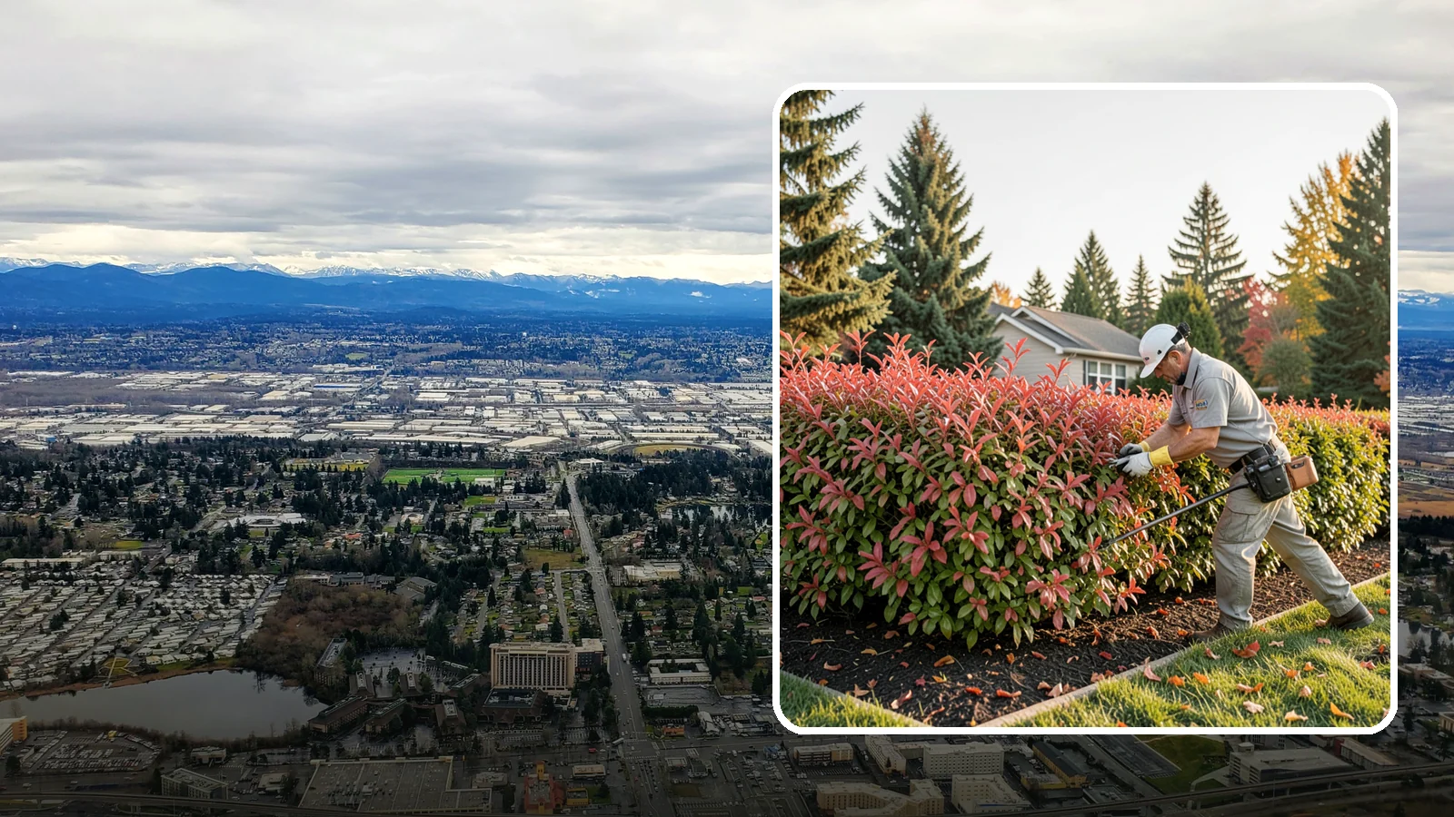 Photinia Trimming in SeaTac, King County, WA - Strategic photinia trimming that triggers the vivid red new growth this hedge is famous for while managing leaf-spot disease.