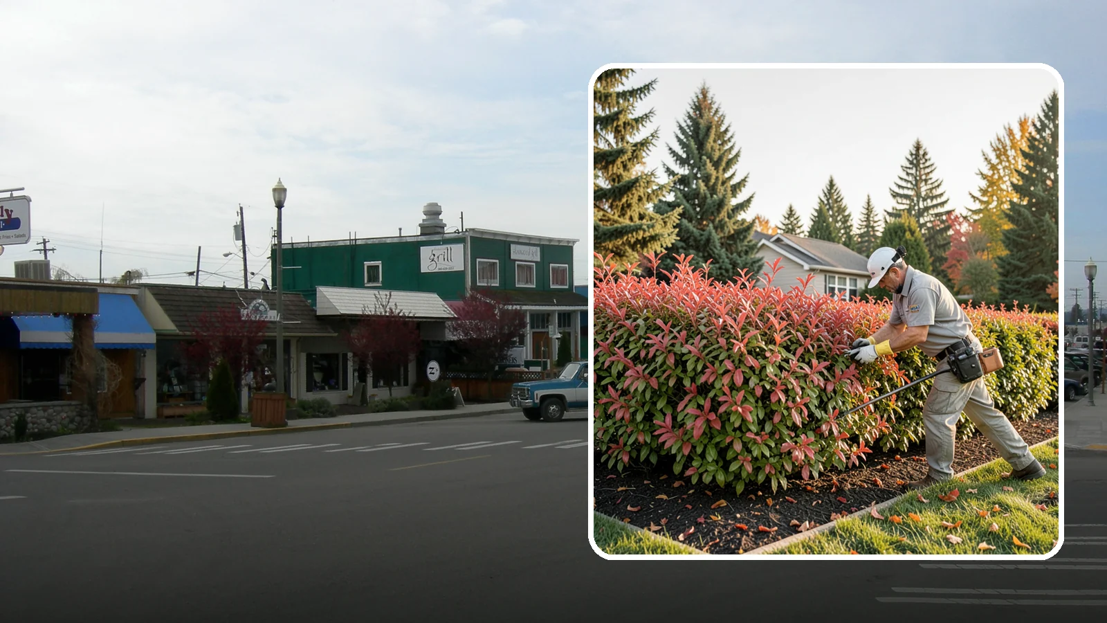 Photinia Trimming in Stanwood, Snohomish County, WA - Strategic photinia trimming that triggers the vivid red new growth this hedge is famous for while managing leaf-spot disease.