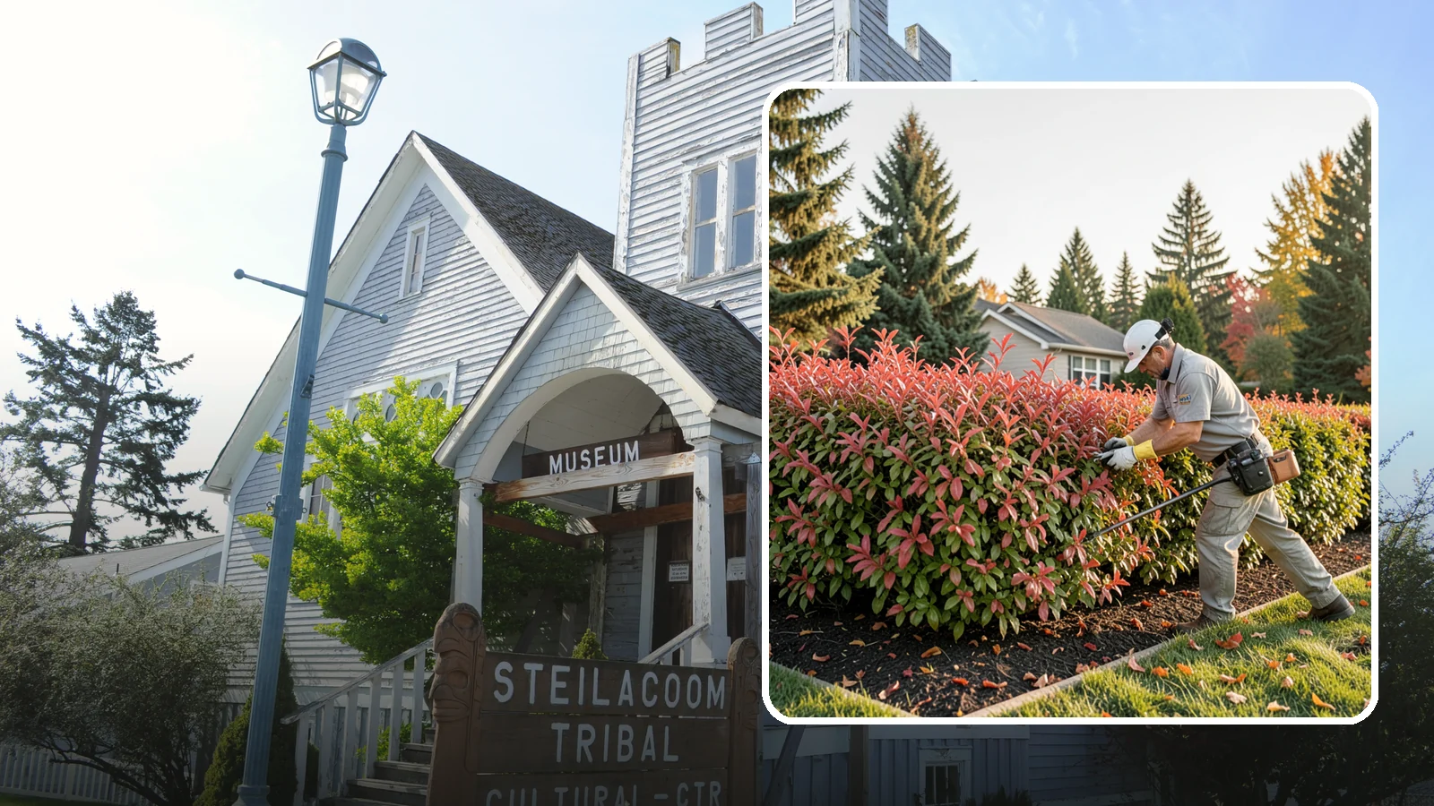 Photinia Trimming in Steilacoom, Pierce County, WA - Strategic photinia trimming that triggers the vivid red new growth this hedge is famous for while managing leaf-spot disease.