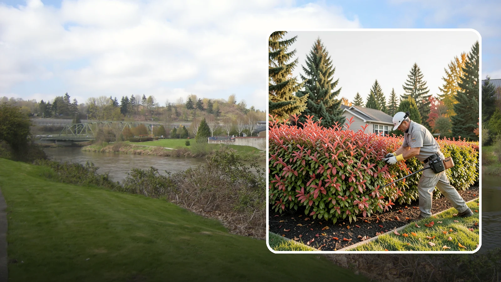 Photinia Trimming in Tukwila, King County, WA - Strategic photinia trimming that triggers the vivid red new growth this hedge is famous for while managing leaf-spot disease.