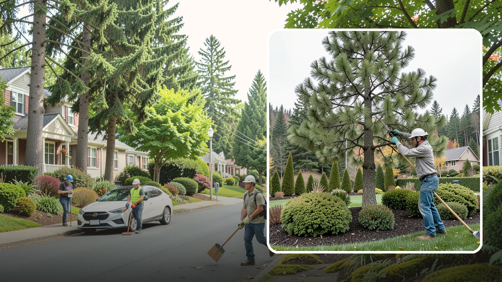 Pine Tree Pruning in Beaux Arts Village, King County, WA - Pine pruning for health, safety, and form, using techniques suited to conifers.