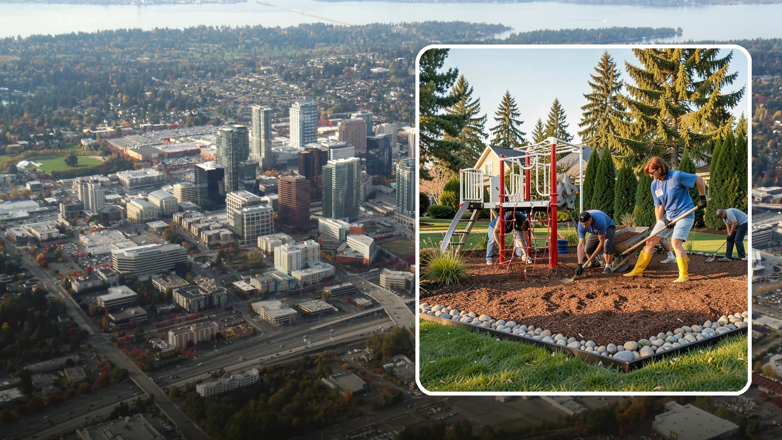 Playground Mulch Installation in Bellevue, King County, WA - We install certified engineered wood fiber playground mulch that cushions falls and meets safety standards for play areas.