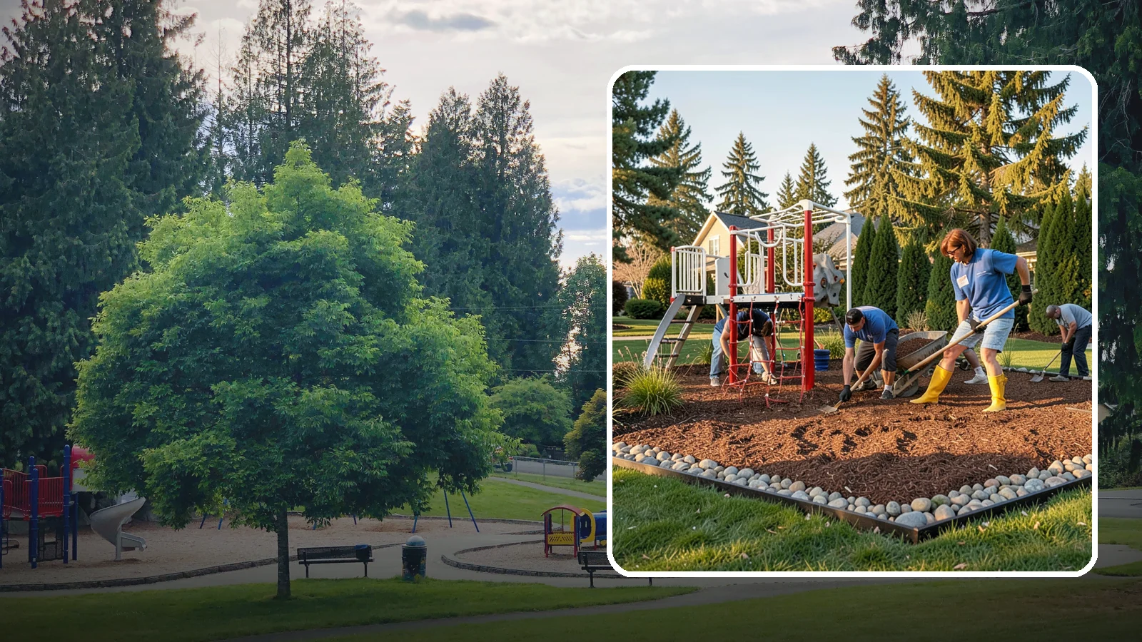 Playground Mulch Installation in Bonney Lake, Pierce County, WA - We install certified engineered wood fiber playground mulch that cushions falls and meets safety standards for play areas.