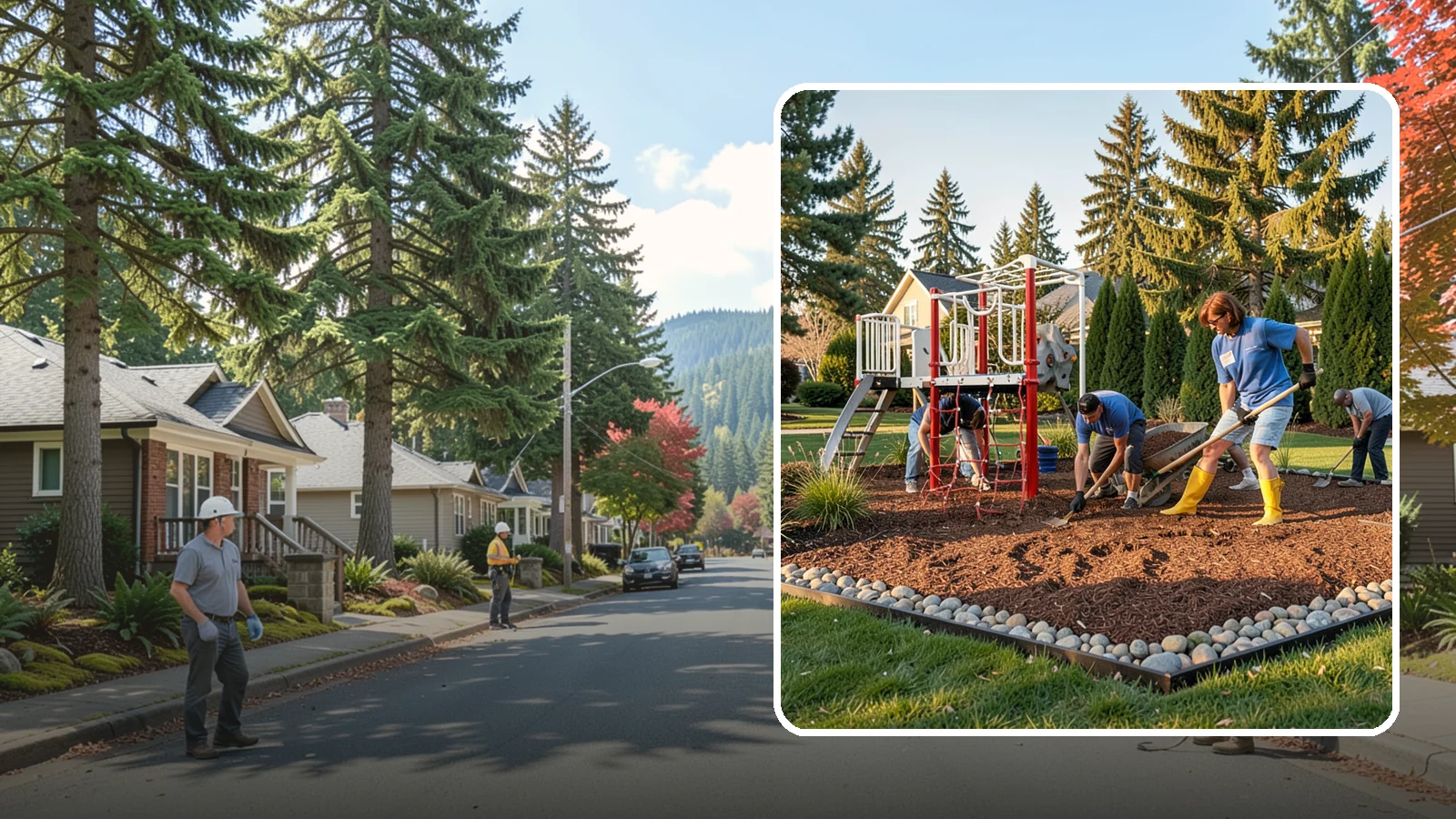 Playground Mulch Installation in Hunts Point, King County, WA - We install certified engineered wood fiber playground mulch that cushions falls and meets safety standards for play areas.
