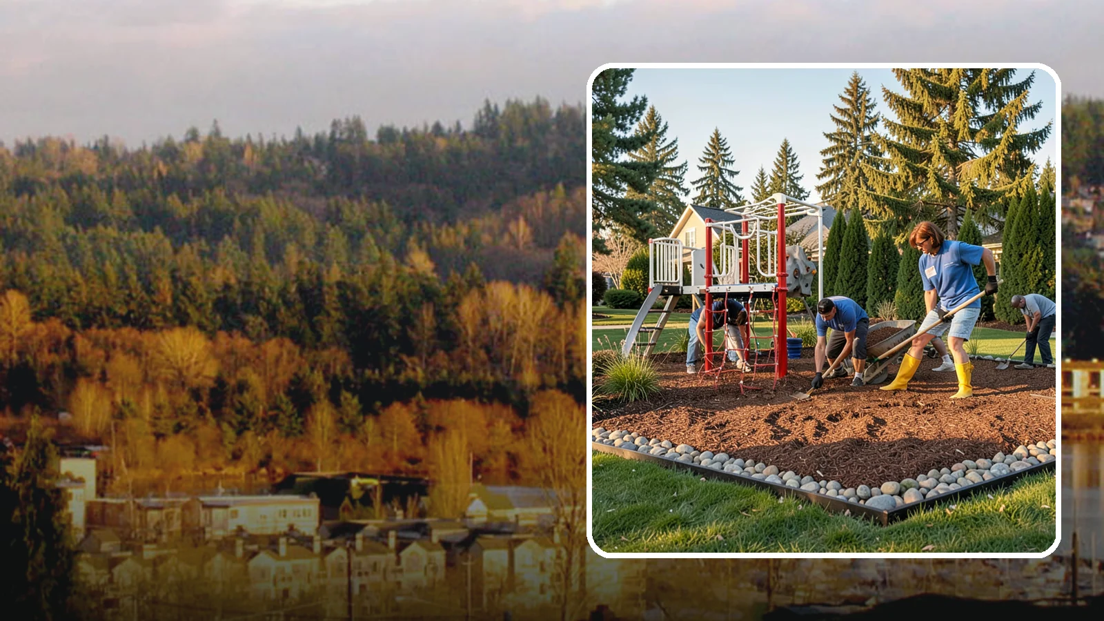 Playground Mulch Installation in Kenmore, King County, WA - We install certified engineered wood fiber playground mulch that cushions falls and meets safety standards for play areas.