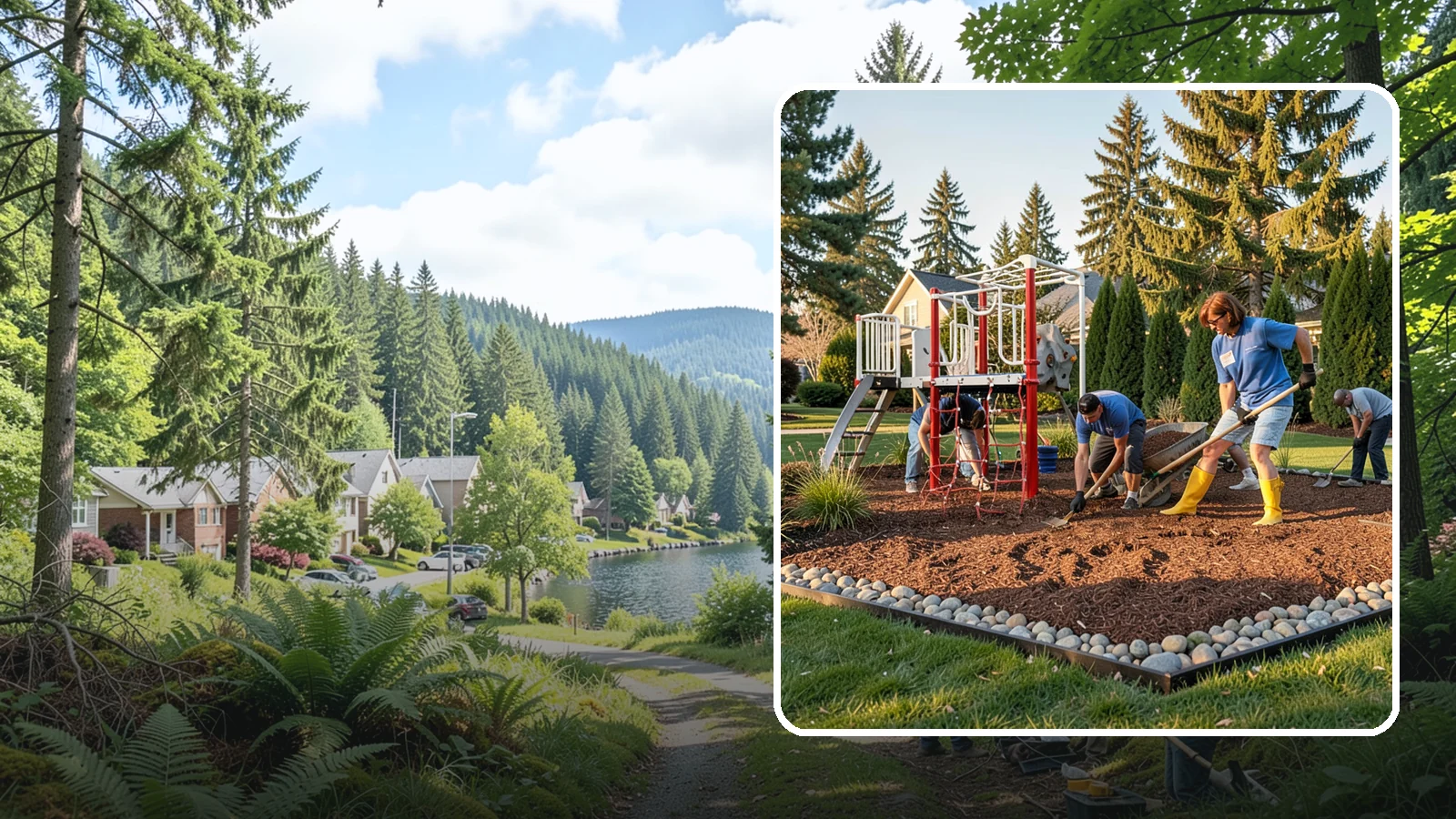 Playground Mulch Installation in Lake Forest Park, King County, WA - We install certified engineered wood fiber playground mulch that cushions falls and meets safety standards for play areas.